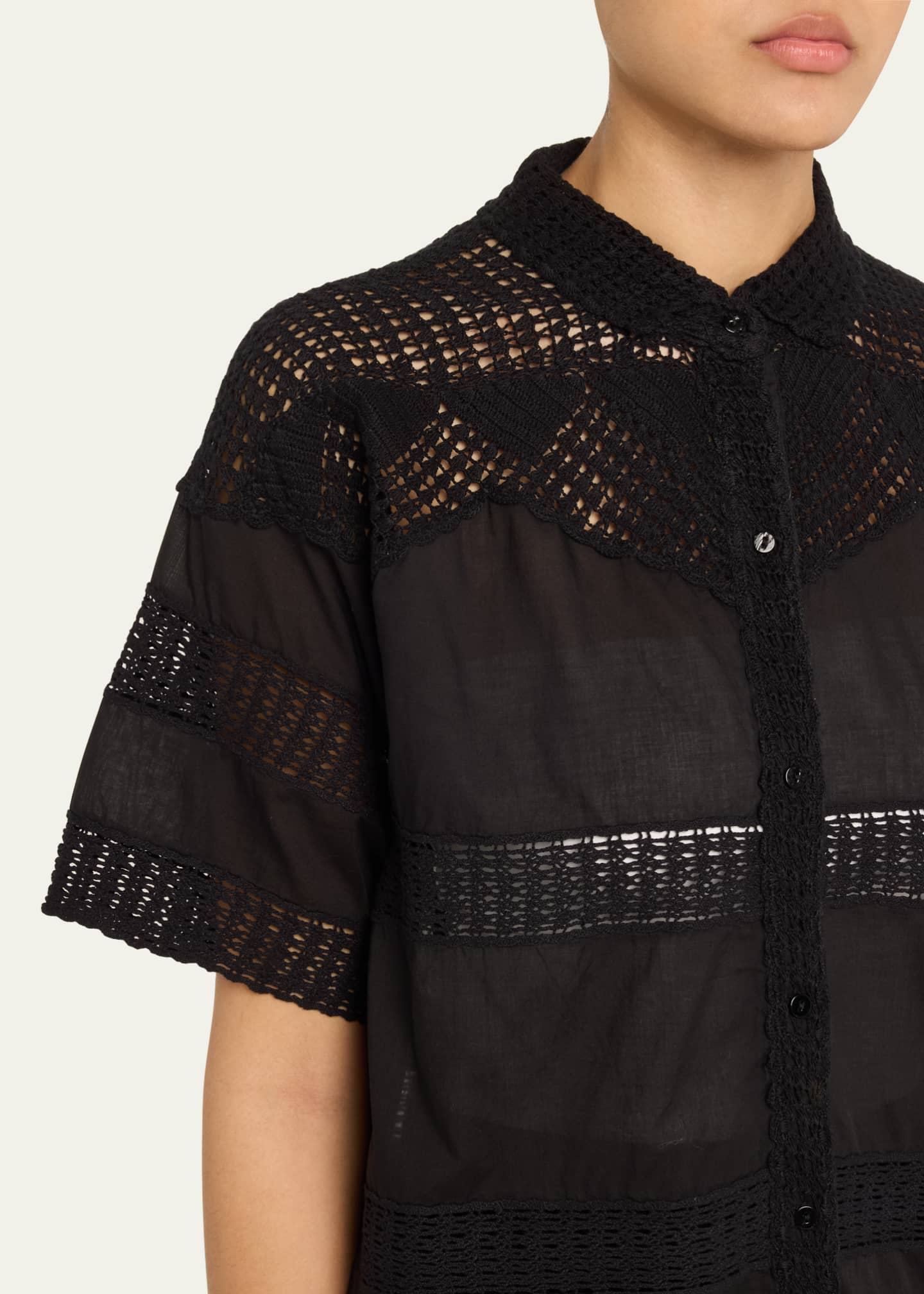 Ulla Johnson Amal Crochet Button-Front Shirt Image 5 of 5