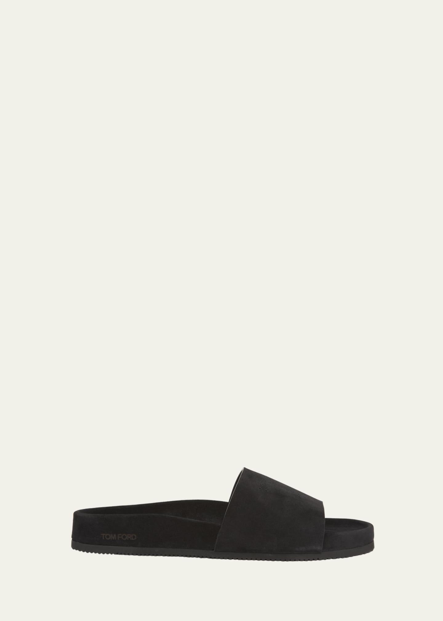 TOM FORD WICKLOW パンチングロゴ スエード レザー サンダル Black Suede Wicklow Sandals by TOM FORD on Sale