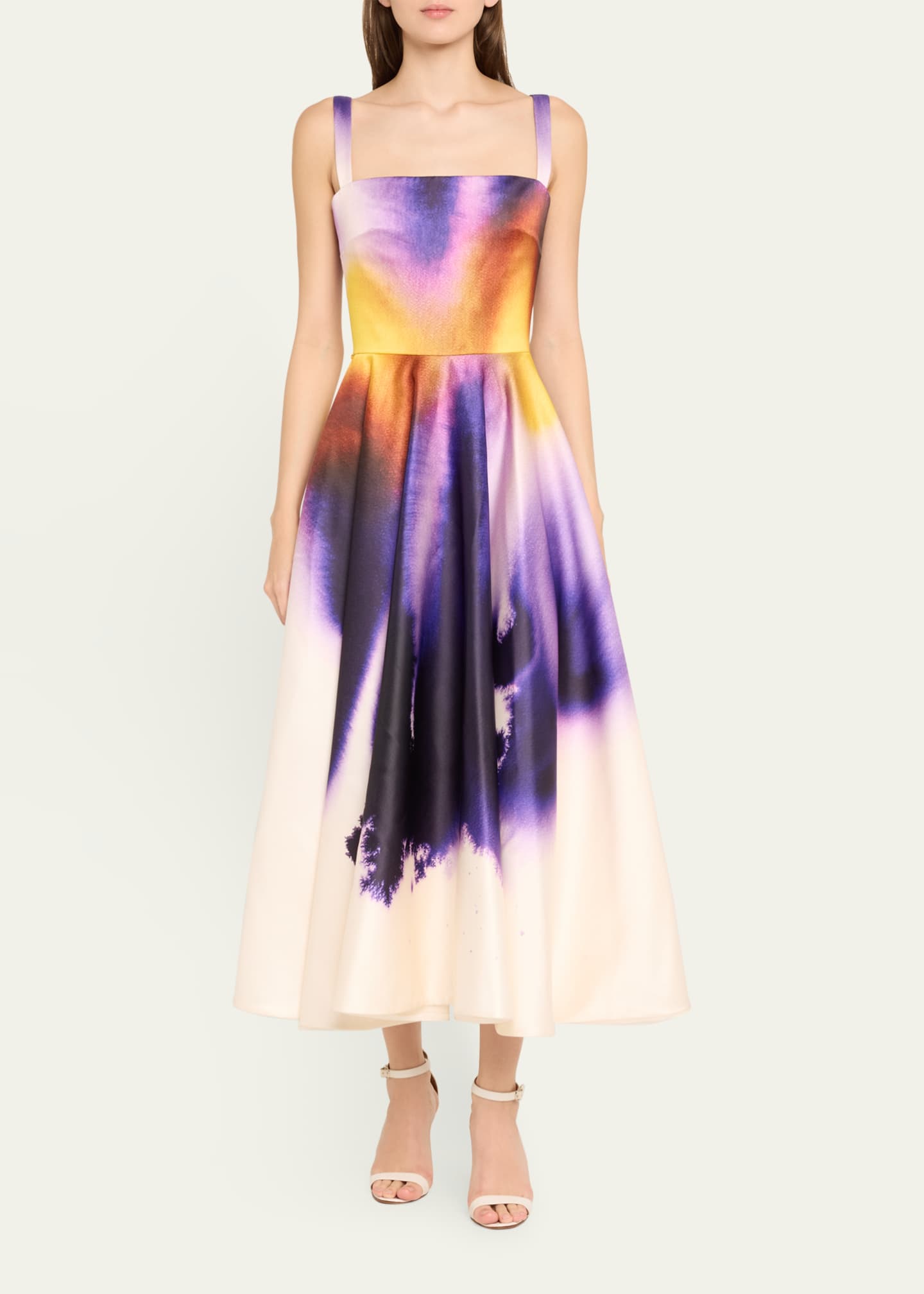Oscar de La Renta Abstract Orchid Satin Fit And Flare Women s Cocktail Dress in Violet Ivory Size 4