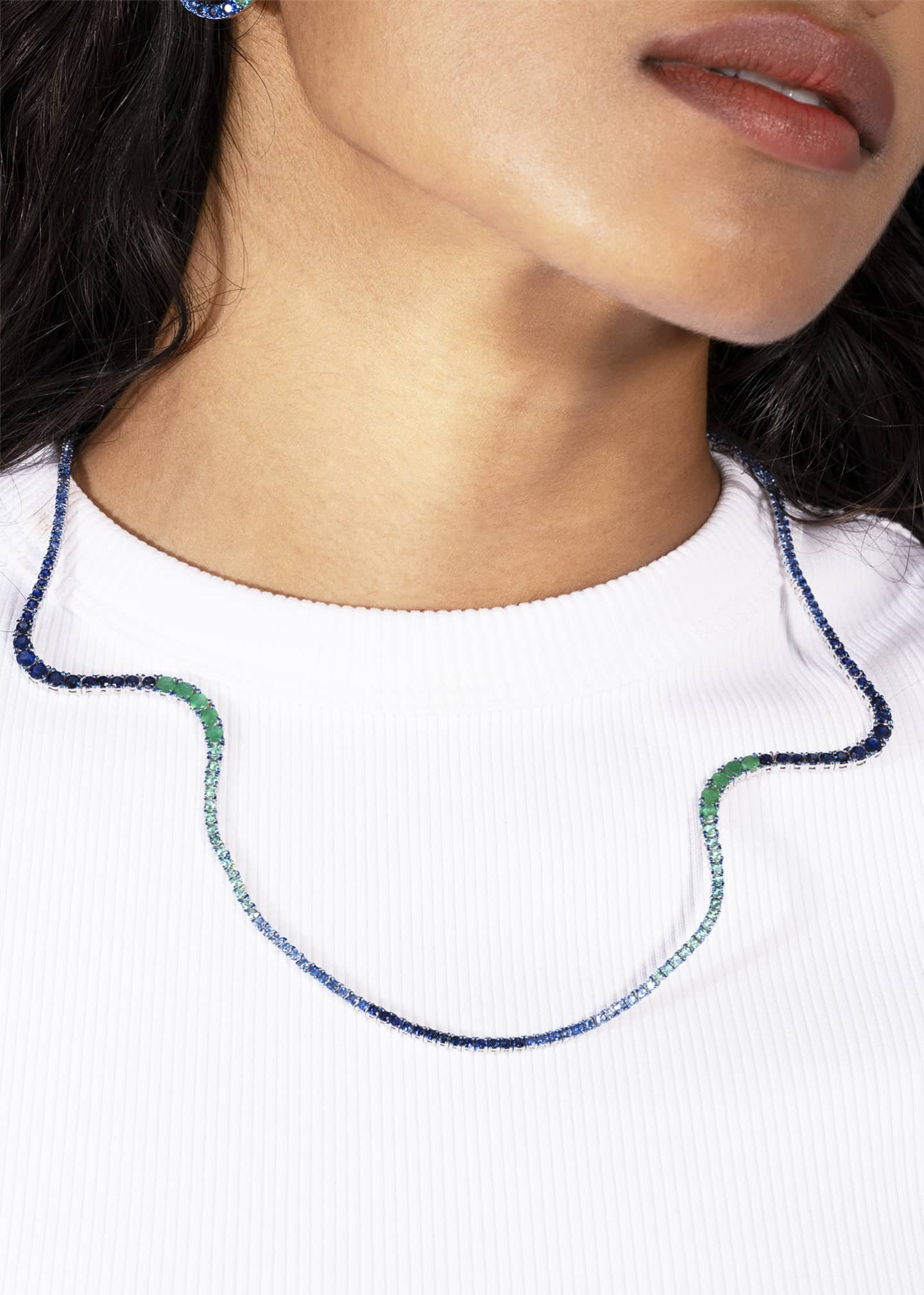 MARIE MAS 18K White Gold Full Pave Emerald and Sapphire Aurora Necklace Image 2 of 2