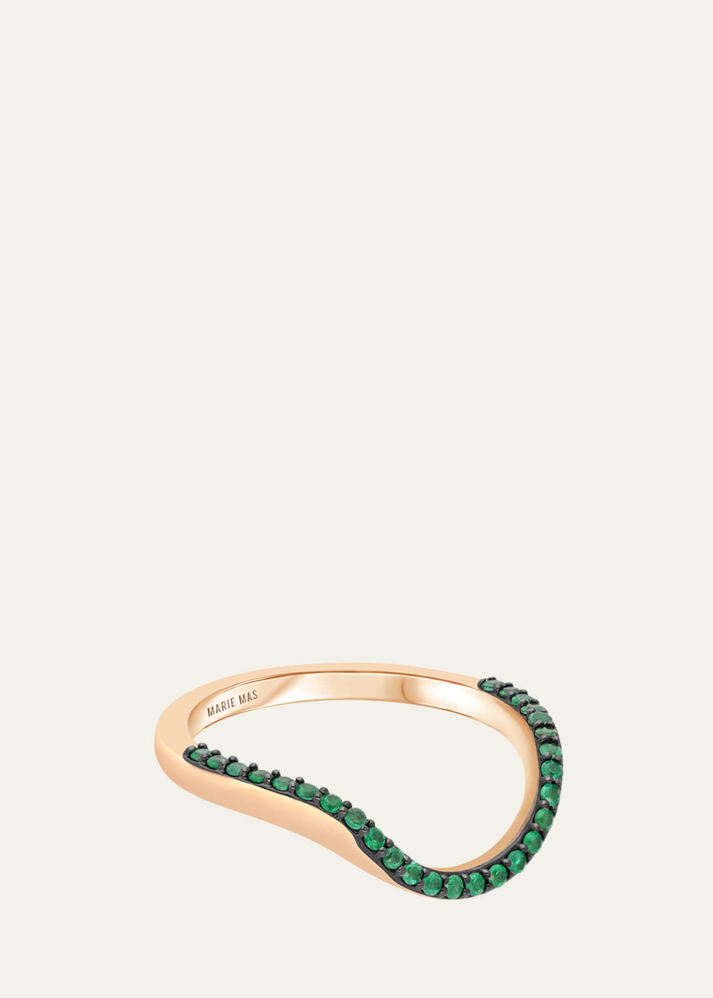 MARIE MAS 18K Rose Gold Half Pave Emerald Halo Ring Image 2 of 2