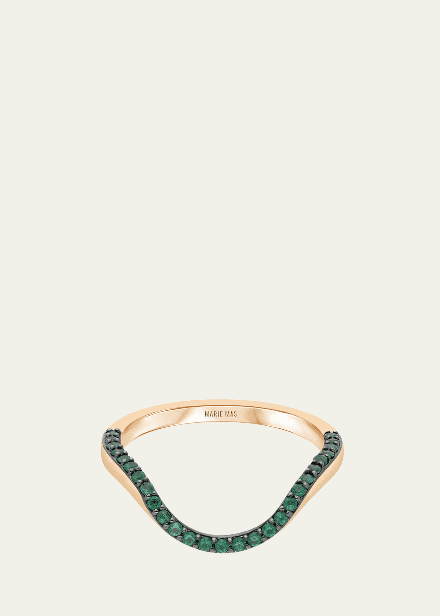 MARIE MAS 18K Rose Gold Half Pave Emerald Halo Ring Image 1 of 2