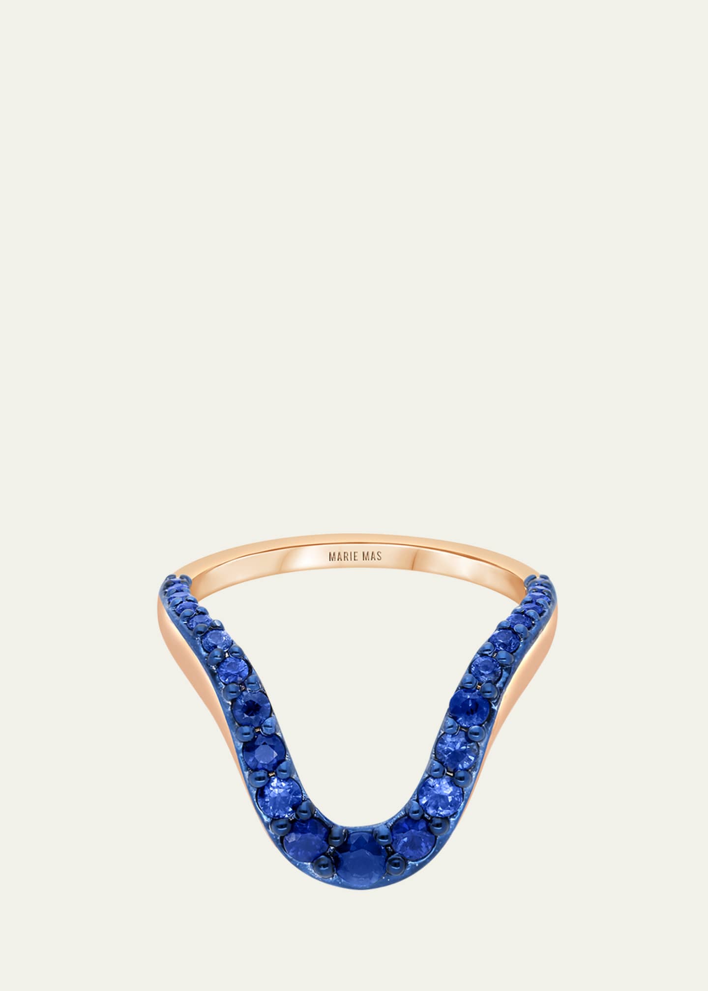 MARIE MAS Grand Aura 18K Rose Gold Half Pavé Blue Sapphire Ring Image 1 of 3
