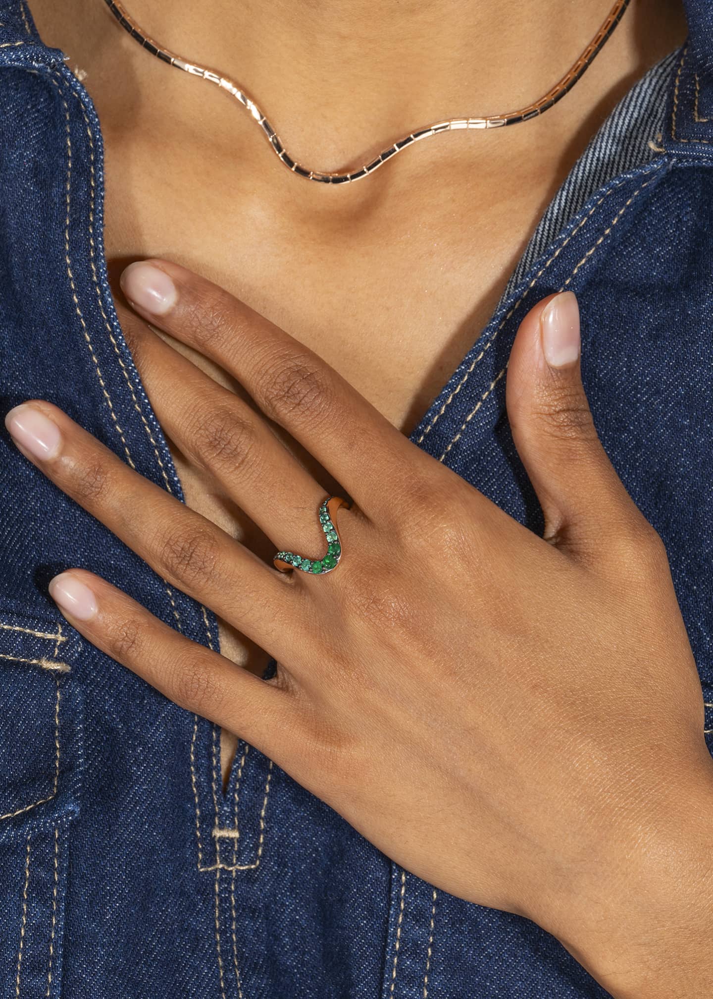 MARIE MAS 18K Rose Gold Emerald Grand Aura Ring Image 2 of 3