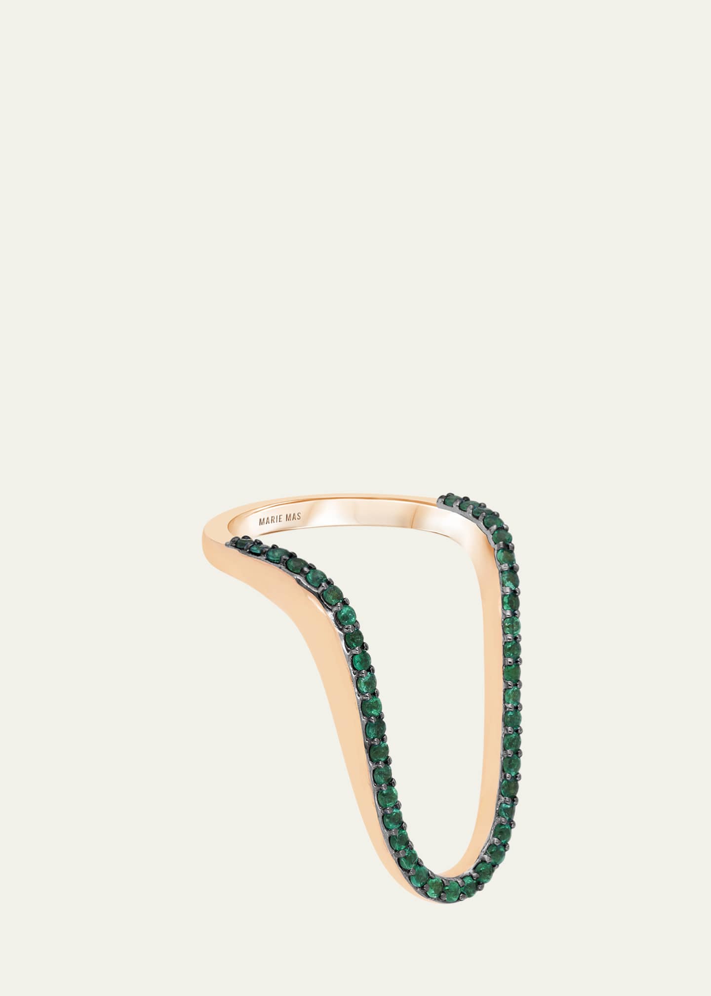 MARIE MAS 18K Rose Gold Half Pave Emerald Radiant Ring Image 2 of 2