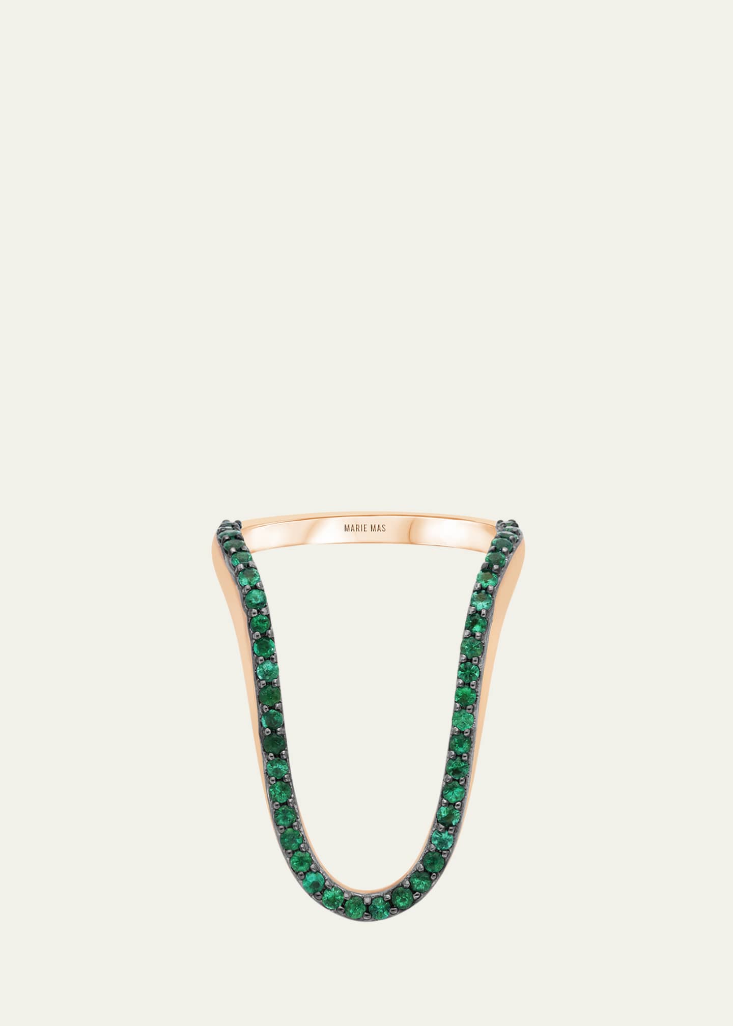 MARIE MAS 18K Rose Gold Half Pave Emerald Radiant Ring Image 1 of 2