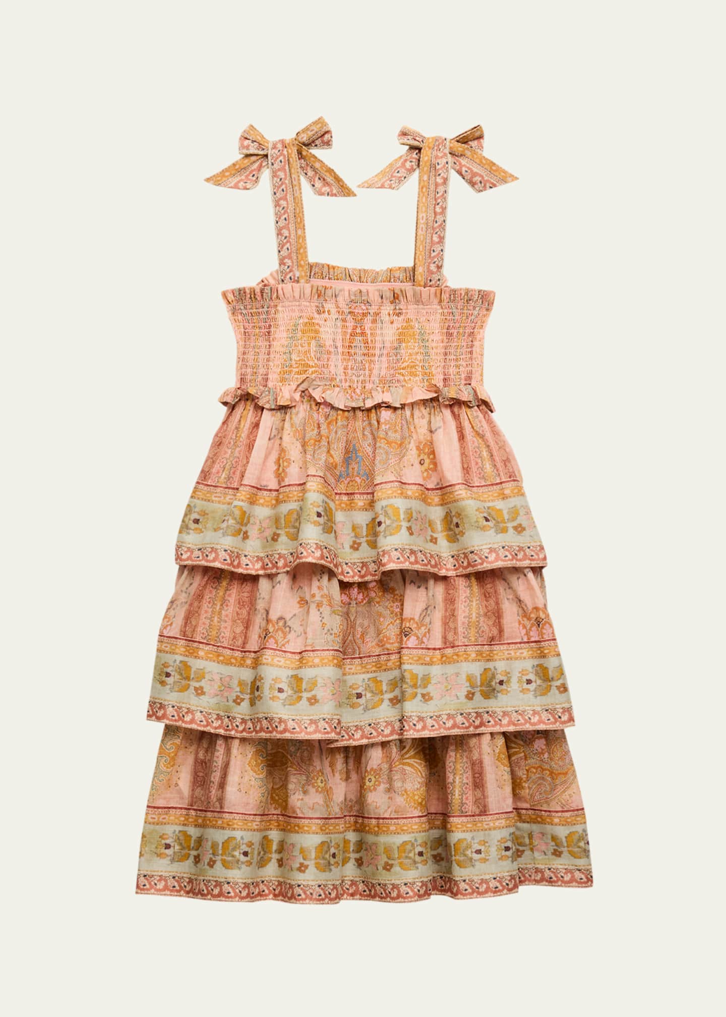 Zimmermann Girl s Wylie Floral paisley print Tiered Shirred Dress Size 1 12 Pink 4 Girls Apparel Dresses