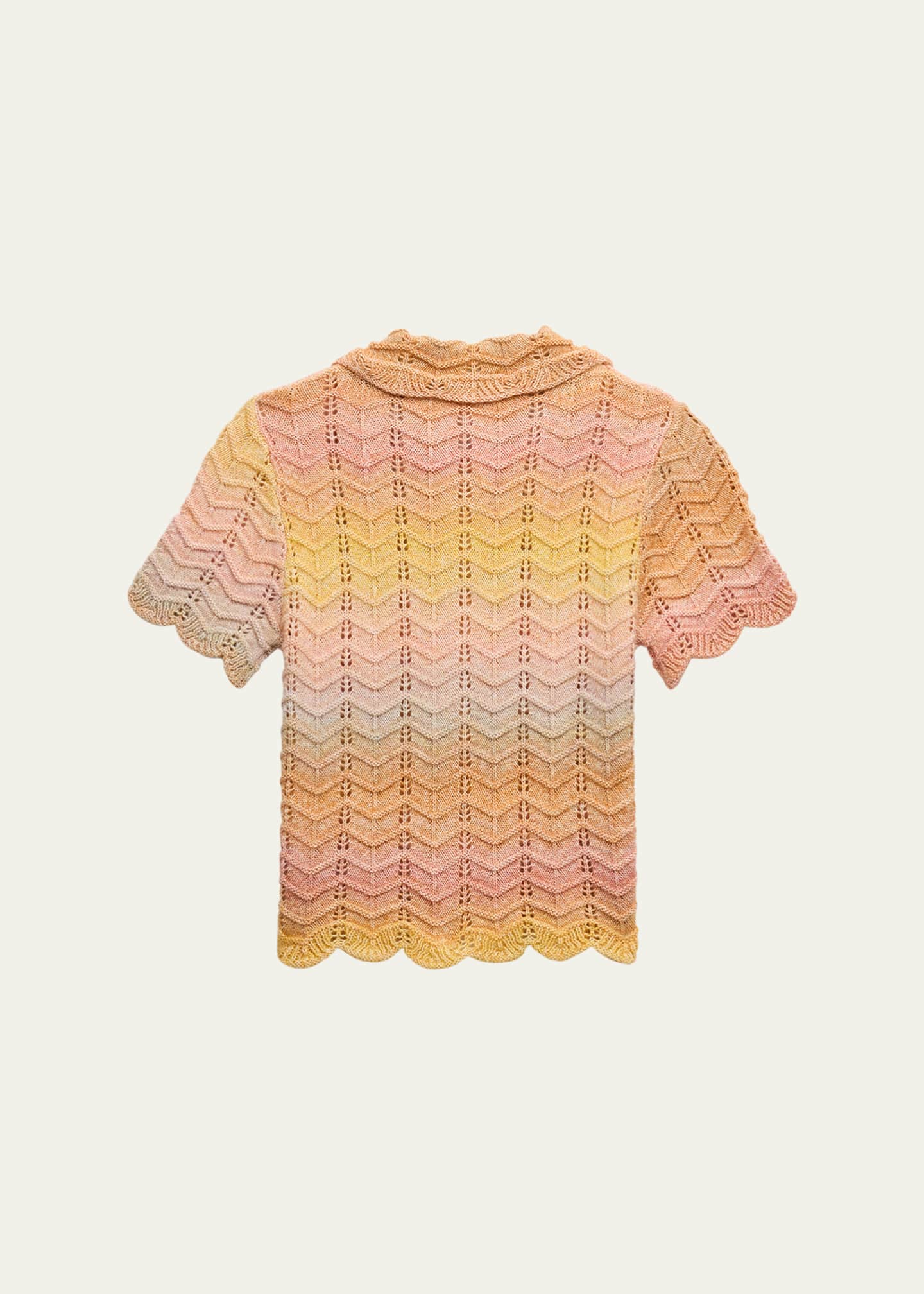 Zimmermann Girl's Tallow Chevron Scallop Trim Polo Top, Size 1-12 Image 2 of 4