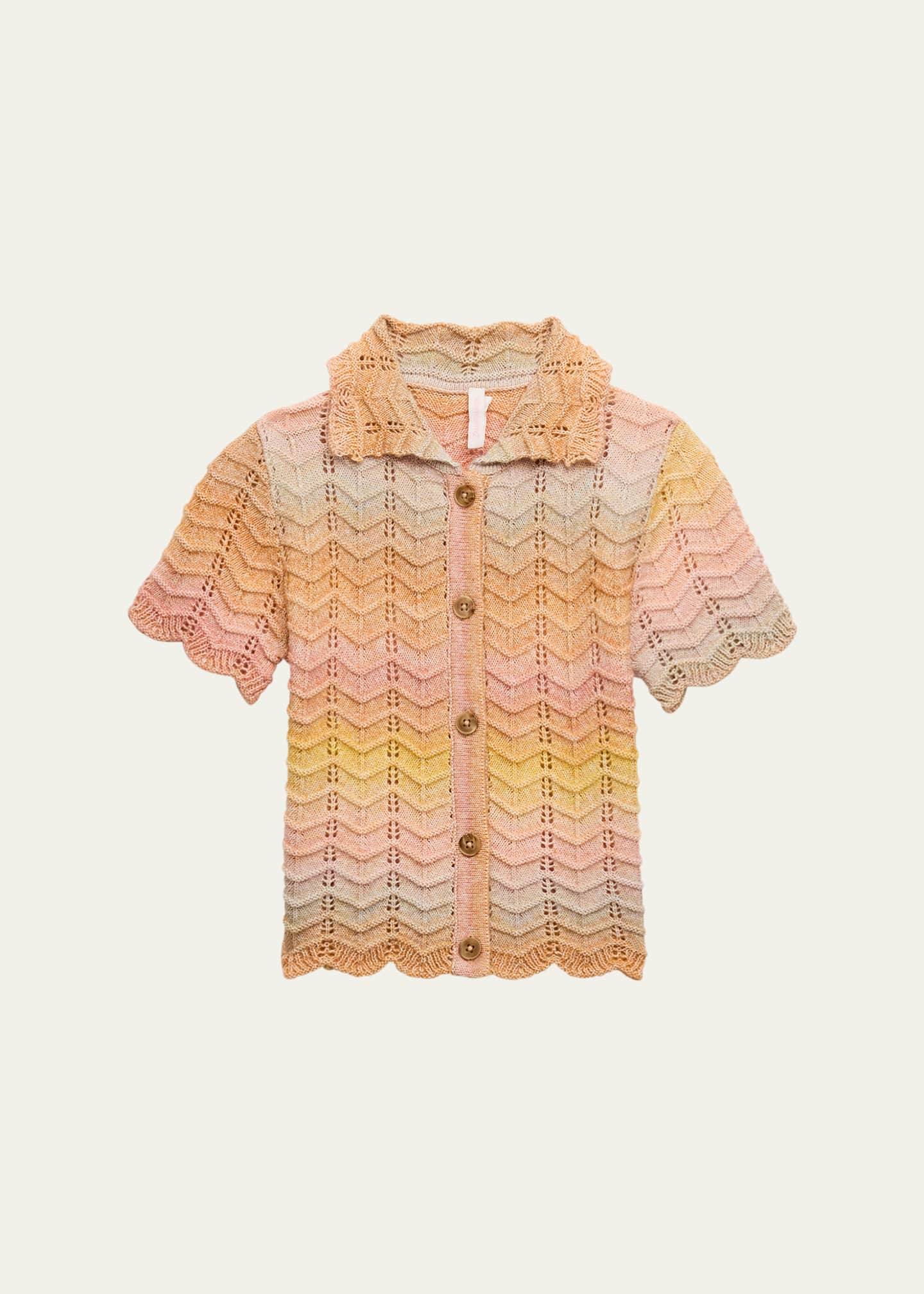 Zimmermann Girl's Tallow Chevron Scallop Trim Polo Top, Size 1-12 Image 1 of 4