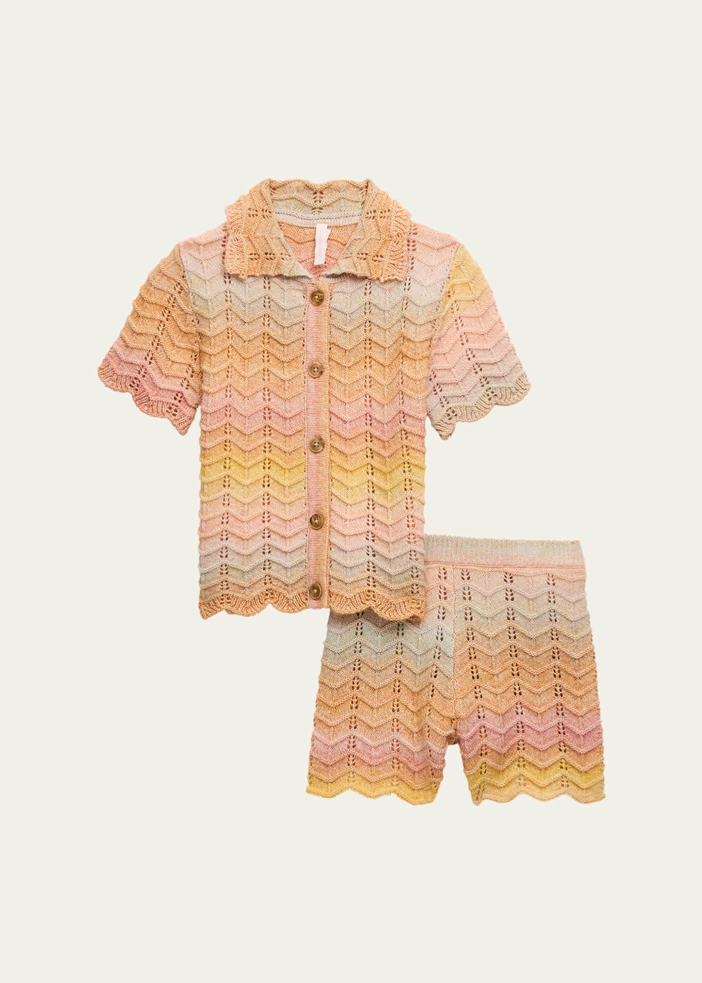 Zimmermann Girl's Tallow Chevron Scallop Trim Polo Top, Size 1-12 Image 4 of 4