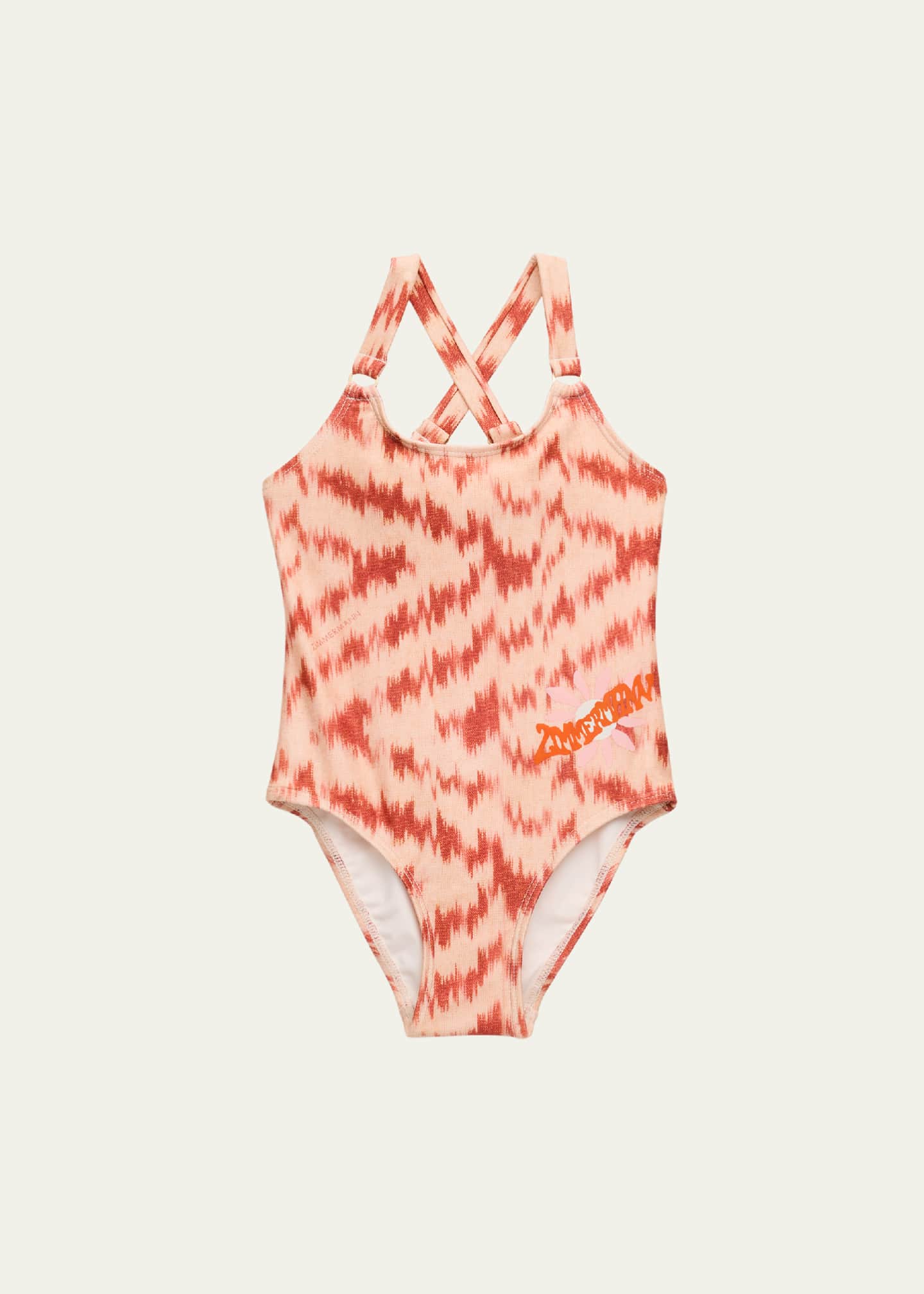 Zimmermann Girl's Wylie Racer Back Logo-Print Swimsuit, Size 1-12 Image 1 of 3