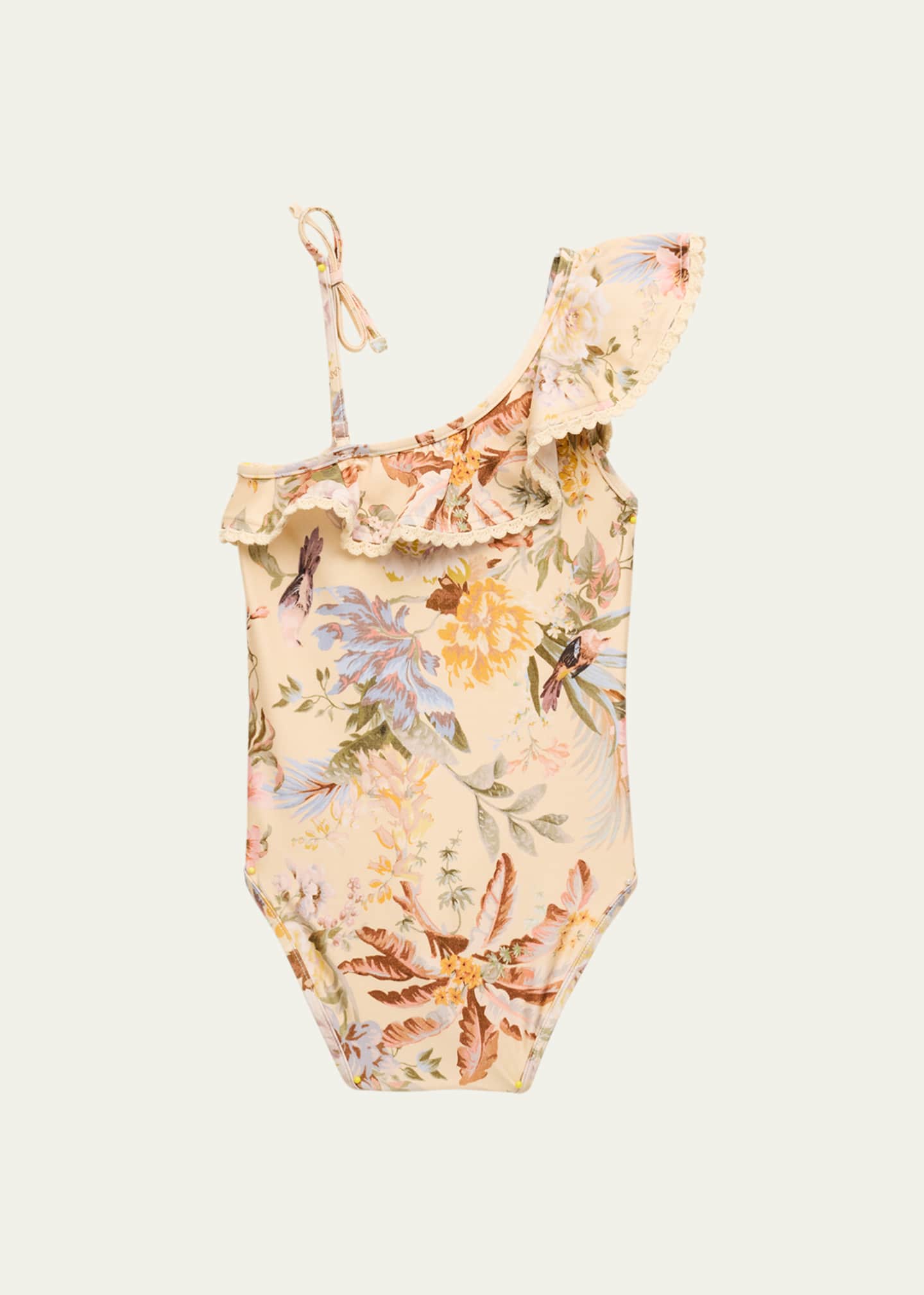 Zimmermann Girl's Tallow Floral-Print Frill One Shoulder Swimsuit, Size 1-12 Image 2 of 3