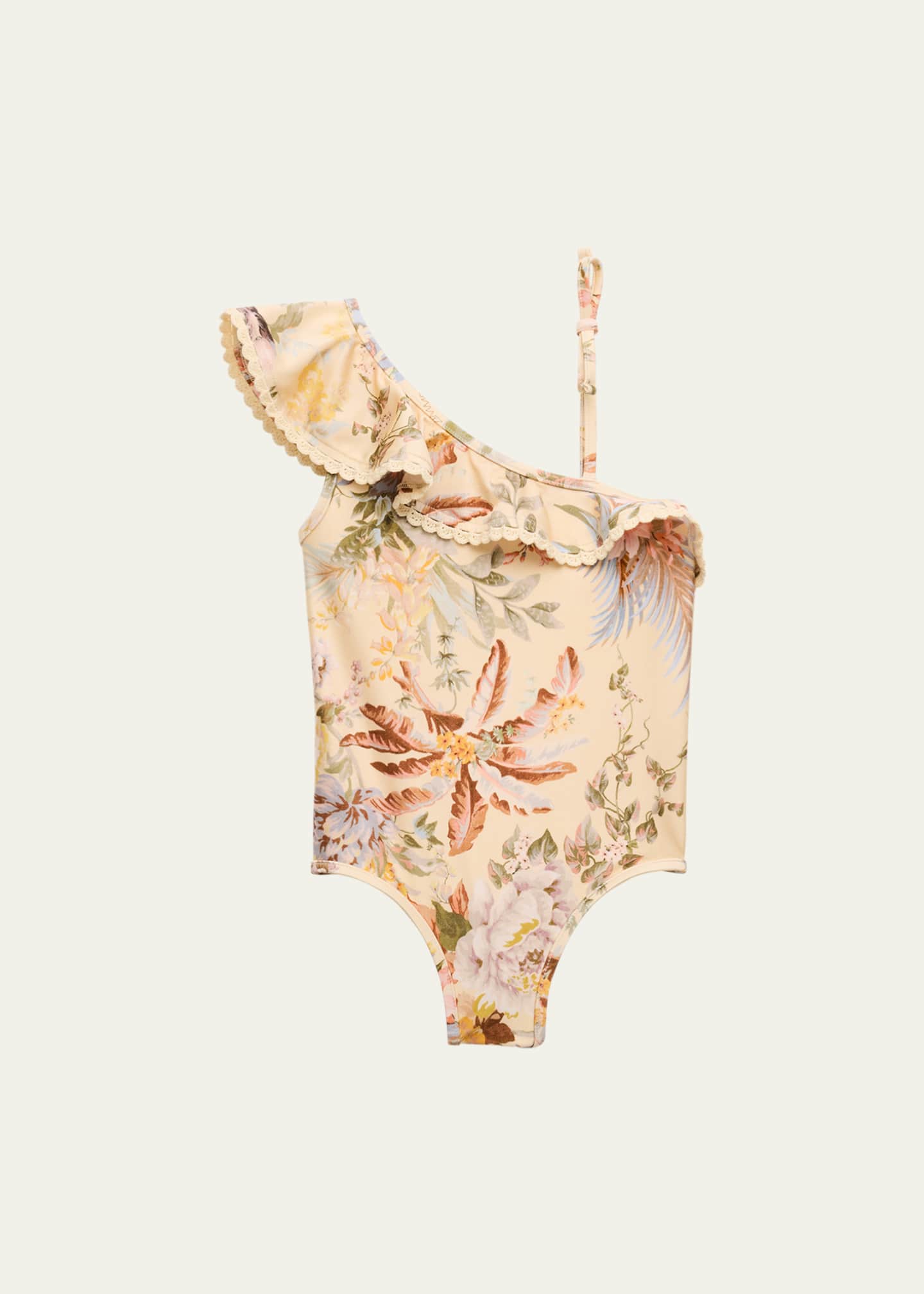 Zimmermann Girl's Tallow Floral-Print Frill One Shoulder Swimsuit, Size 1-12 Image 1 of 3