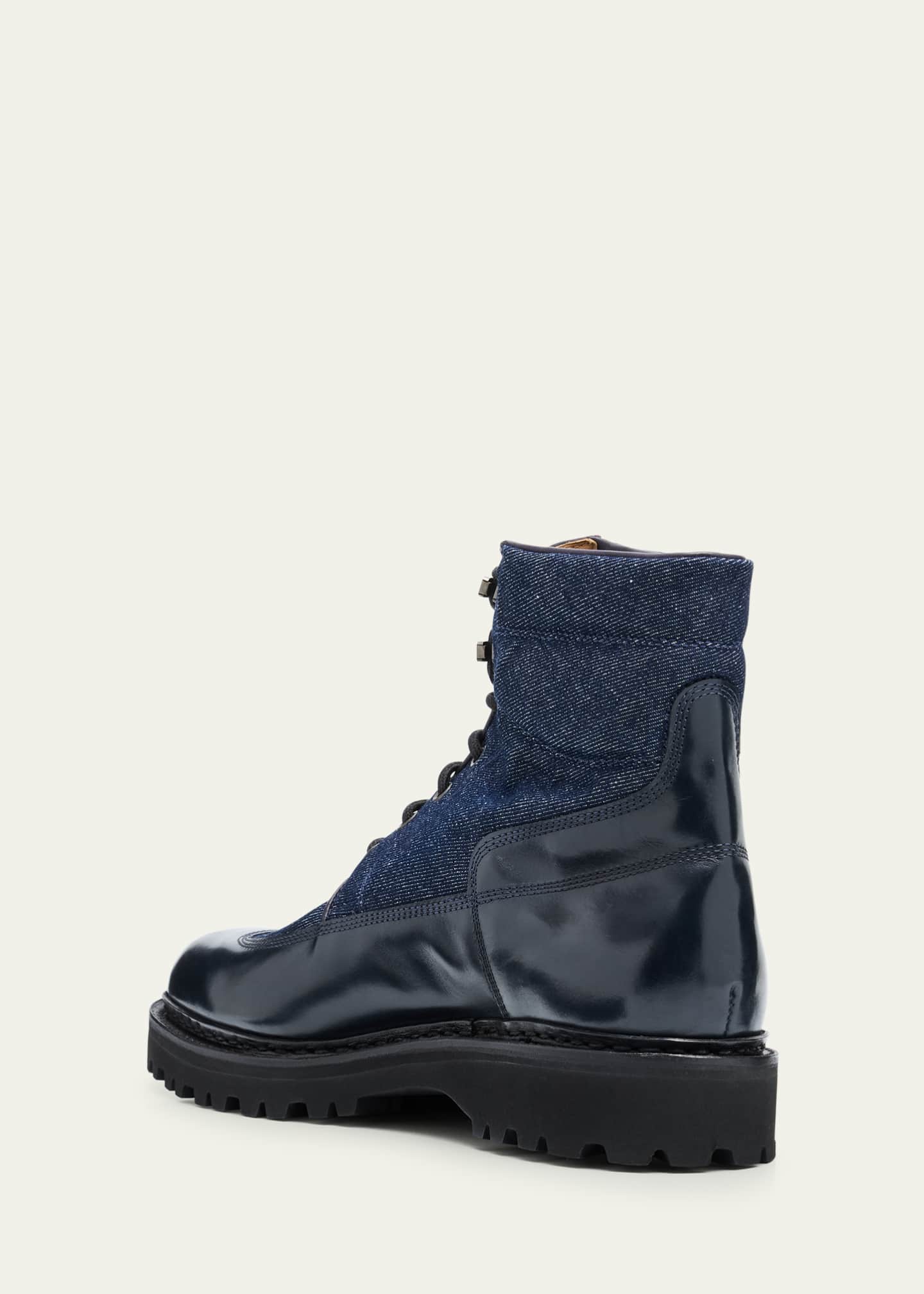John Lobb Men's Peak Denim and Leather Lace-Up Boots Image 2 of 4