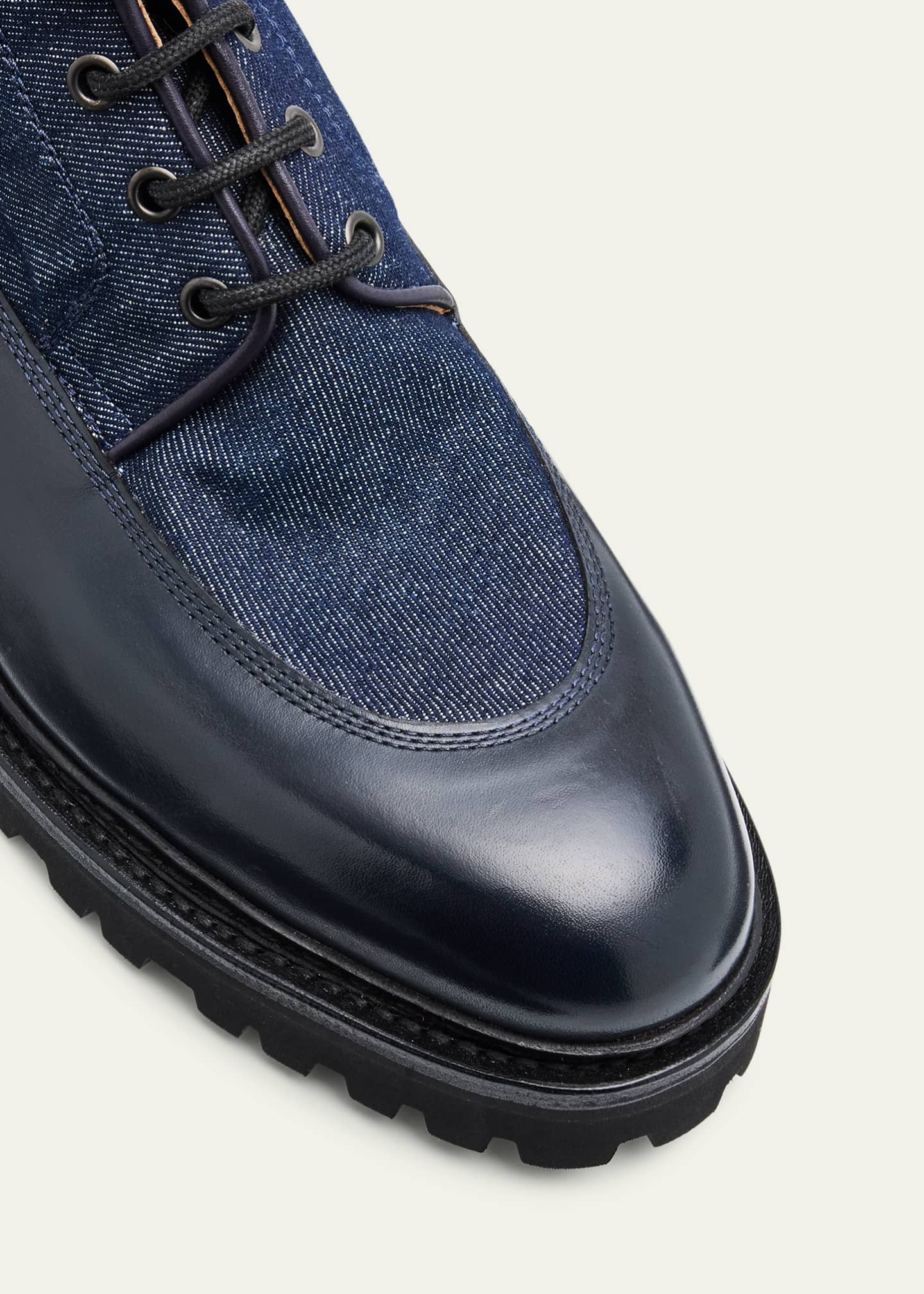 John Lobb Men's Peak Denim and Leather Lace-Up Boots Image 3 of 4