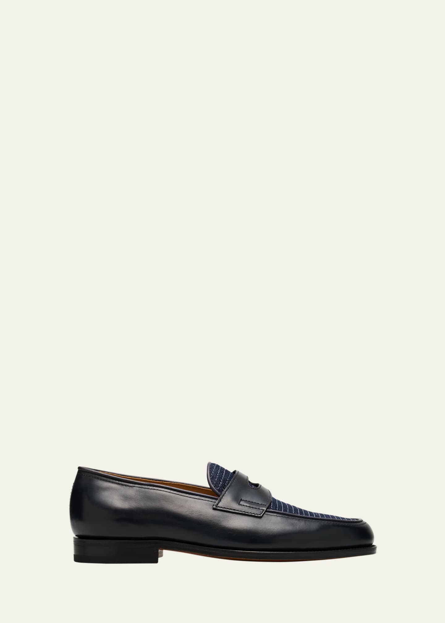 John Lobb Men's Lopez Denim and Leather Penny Loafers Image 1 of 4