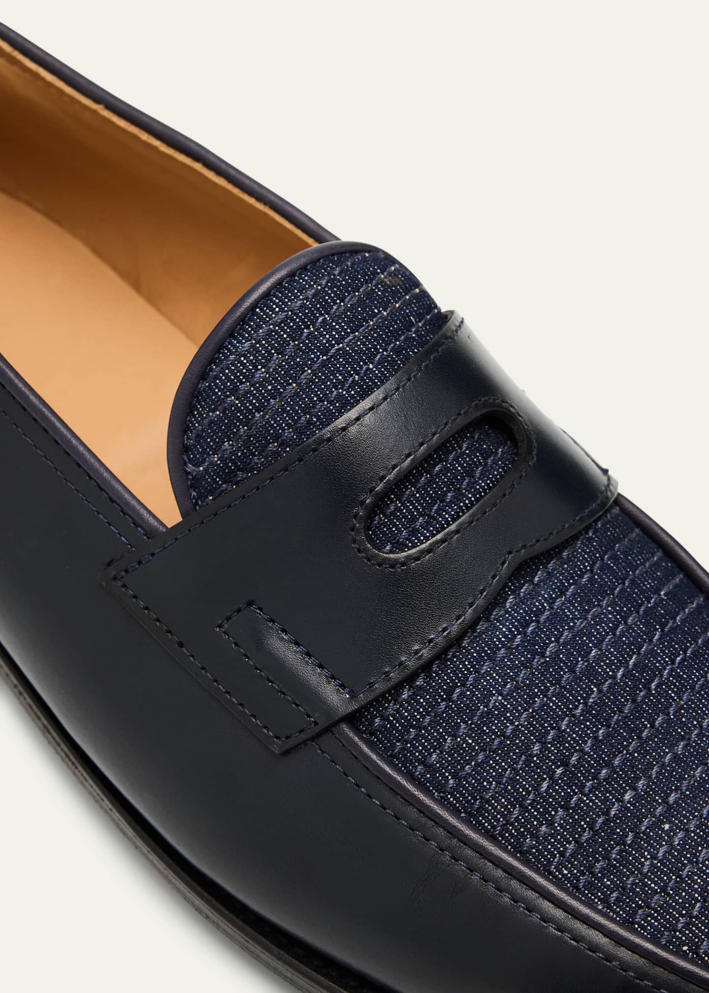 John Lobb Men's Lopez Denim and Leather Penny Loafers Image 3 of 4