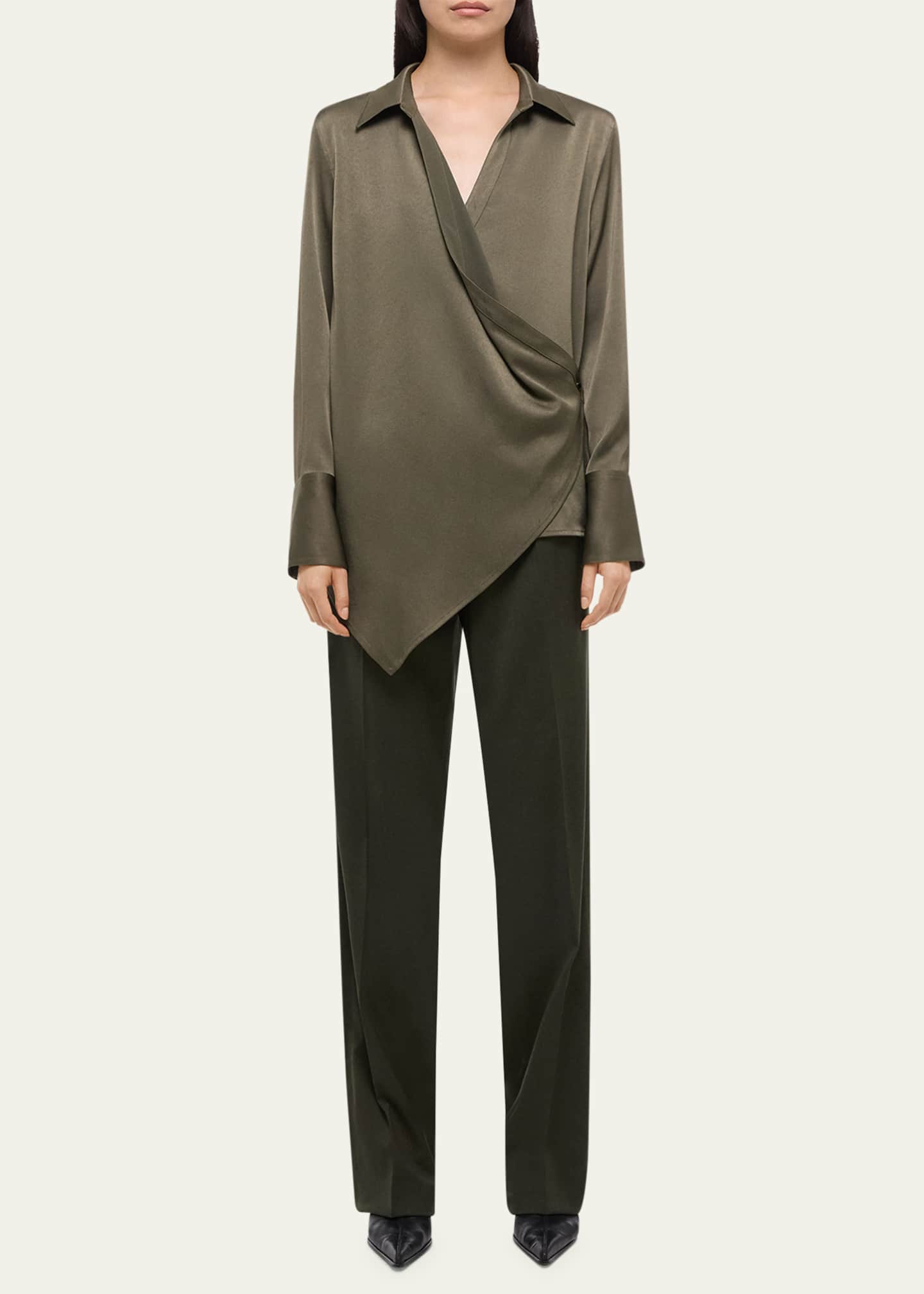Helmut Lang Fluid-Satin Relaxed Wrap Shirt Image 2 of 5