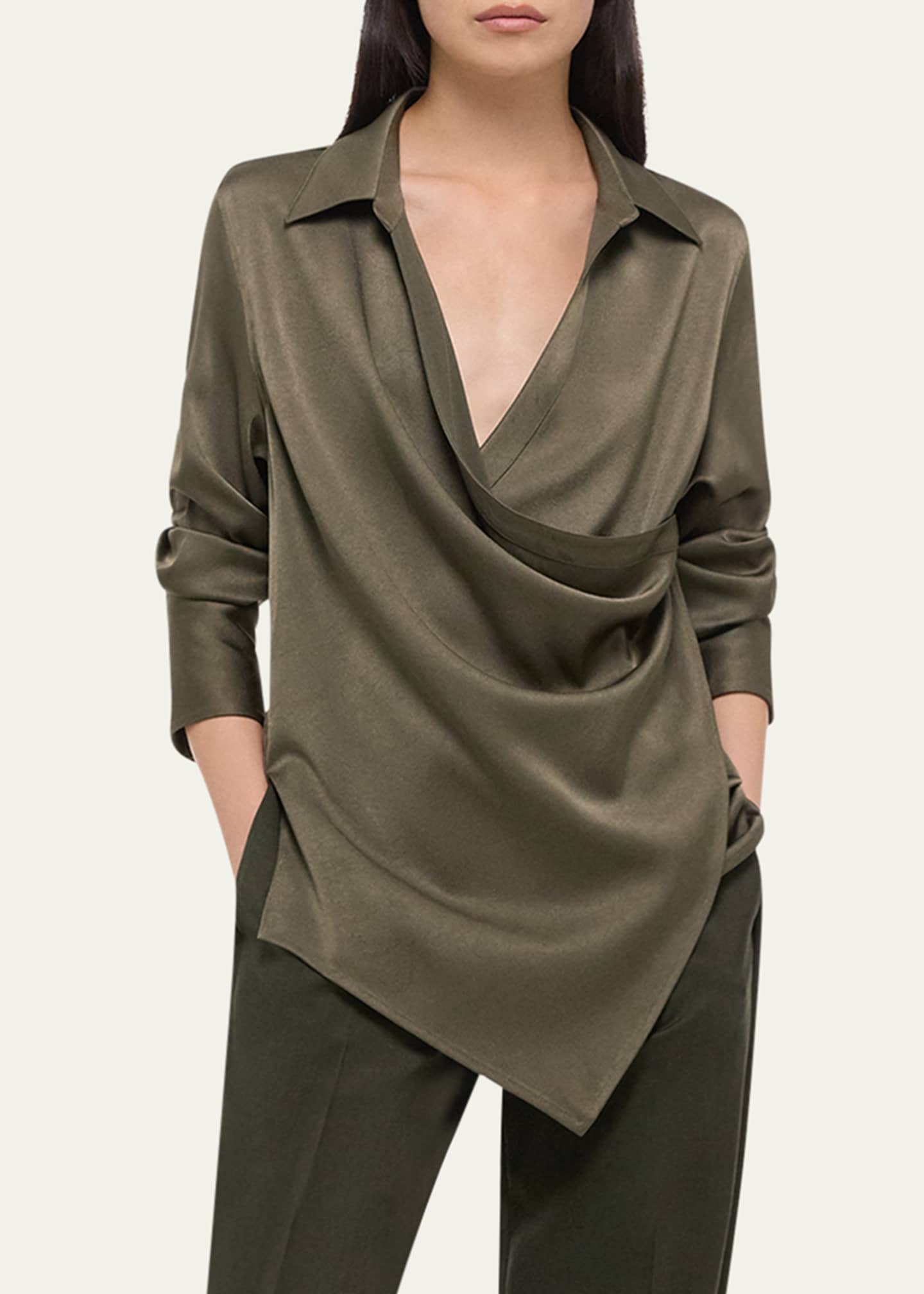 Helmut Lang Fluid-Satin Relaxed Wrap Shirt Image 4 of 5