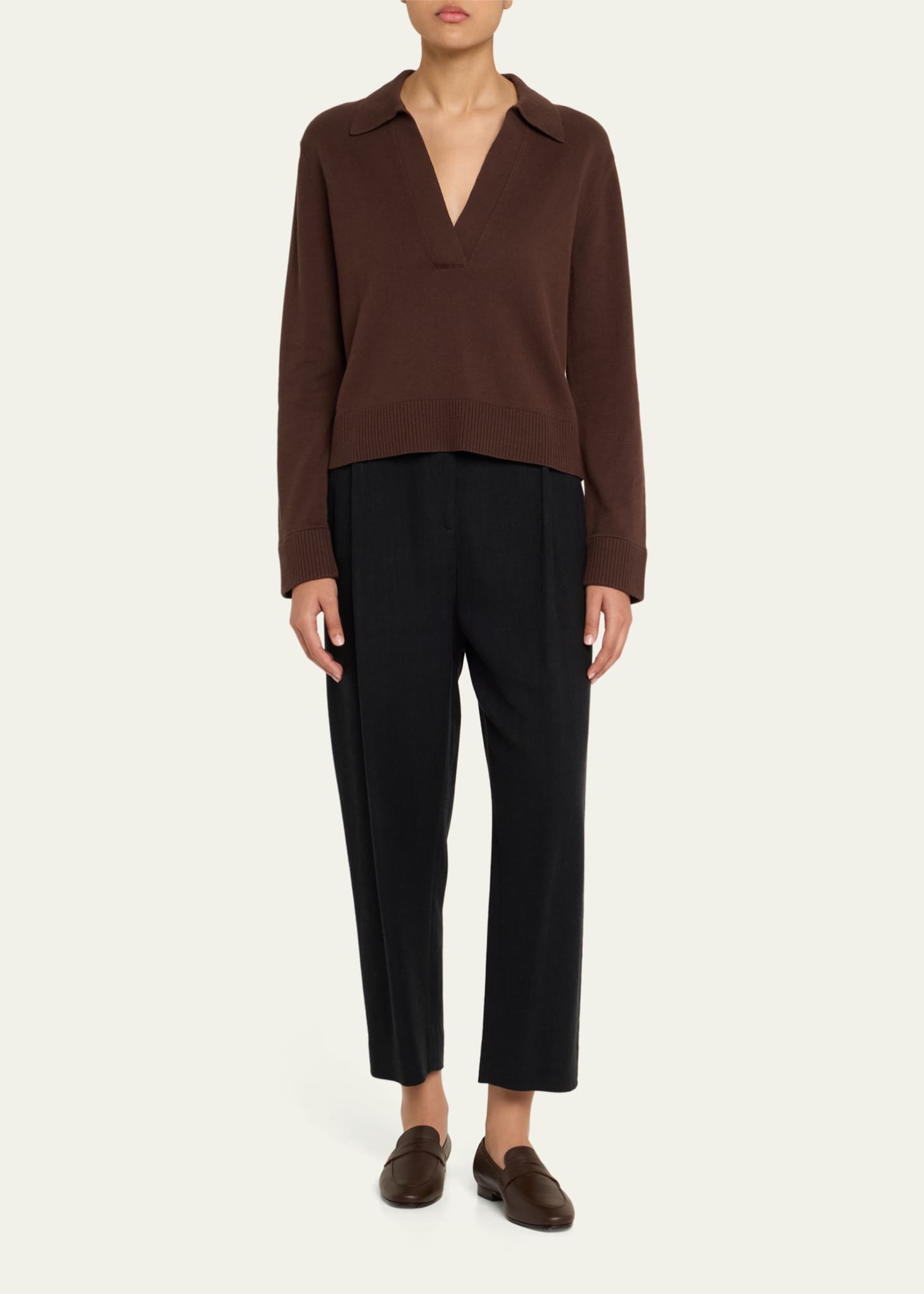 SIMKHAI Long-Sleeve Cashmere-Blend Polo Sweater Image 2 of 5