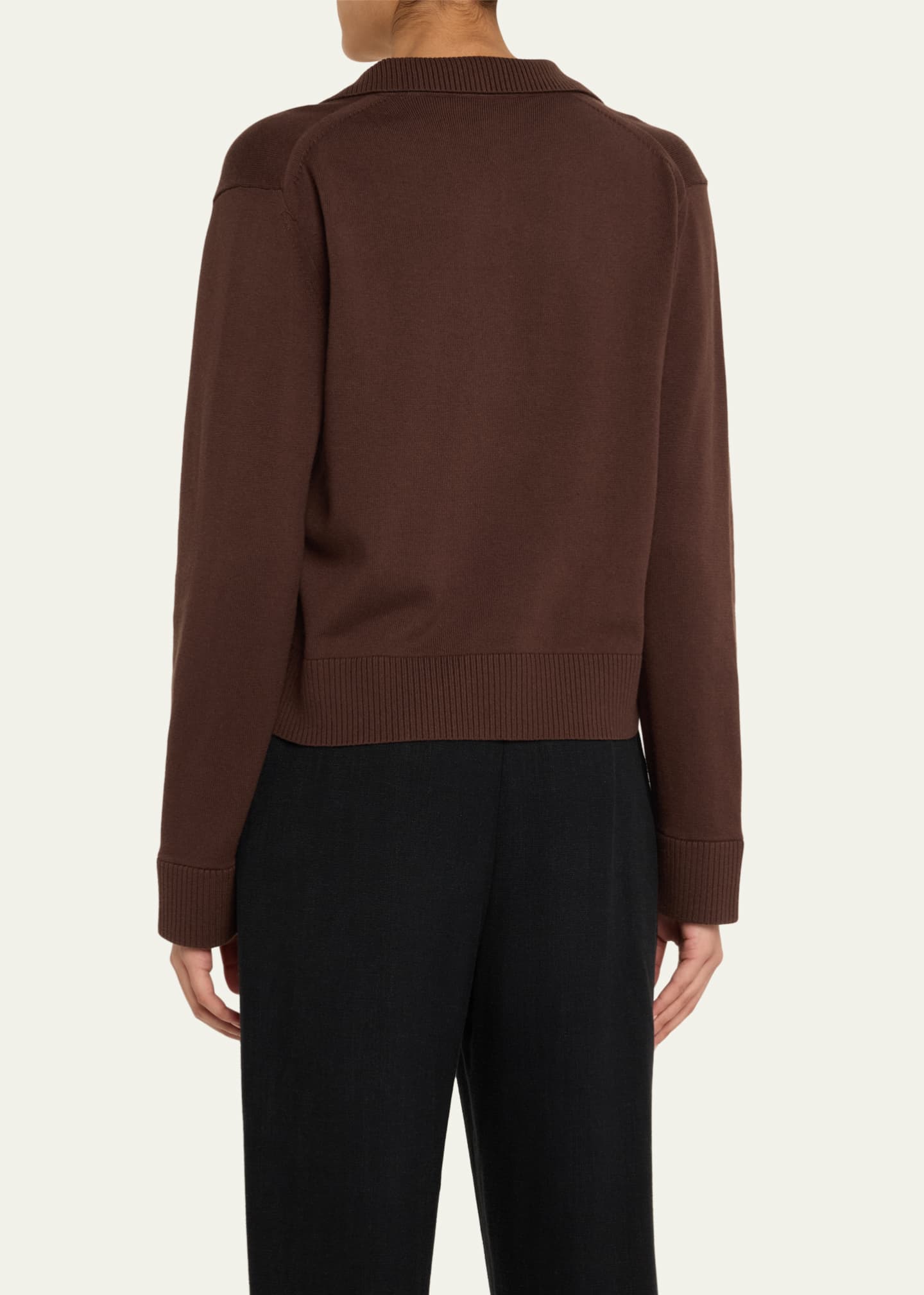 SIMKHAI Long-Sleeve Cashmere-Blend Polo Sweater Image 3 of 5