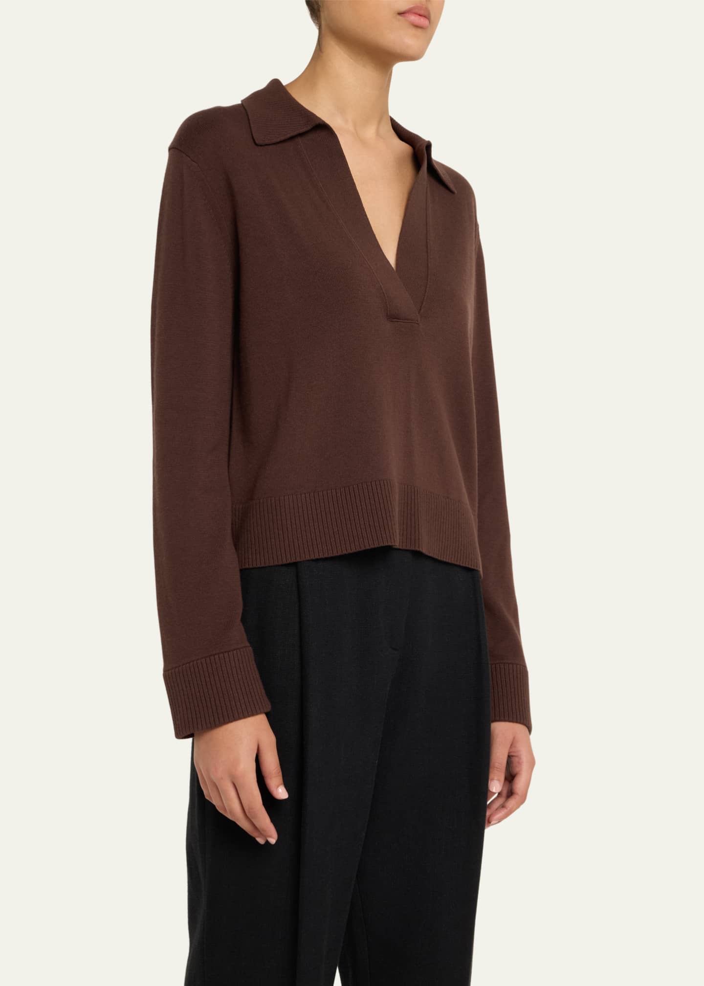 SIMKHAI Long-Sleeve Cashmere-Blend Polo Sweater Image 4 of 5