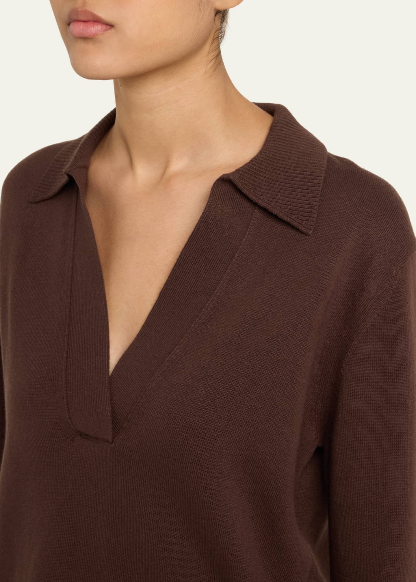 SIMKHAI Long-Sleeve Cashmere-Blend Polo Sweater Image 5 of 5