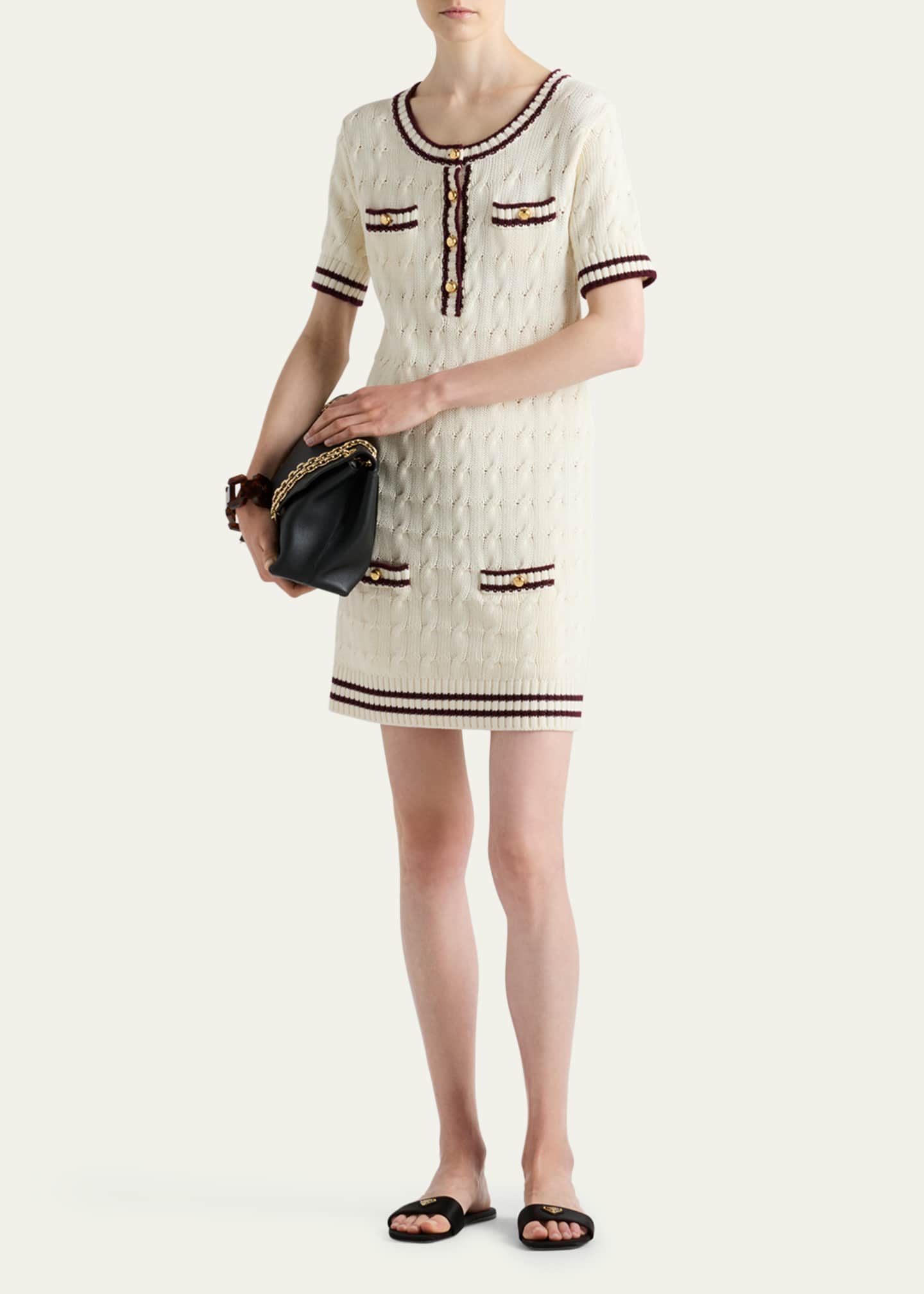 Prada Cable Cotton Midi Dress with Contrast Trim Image 2 of 4