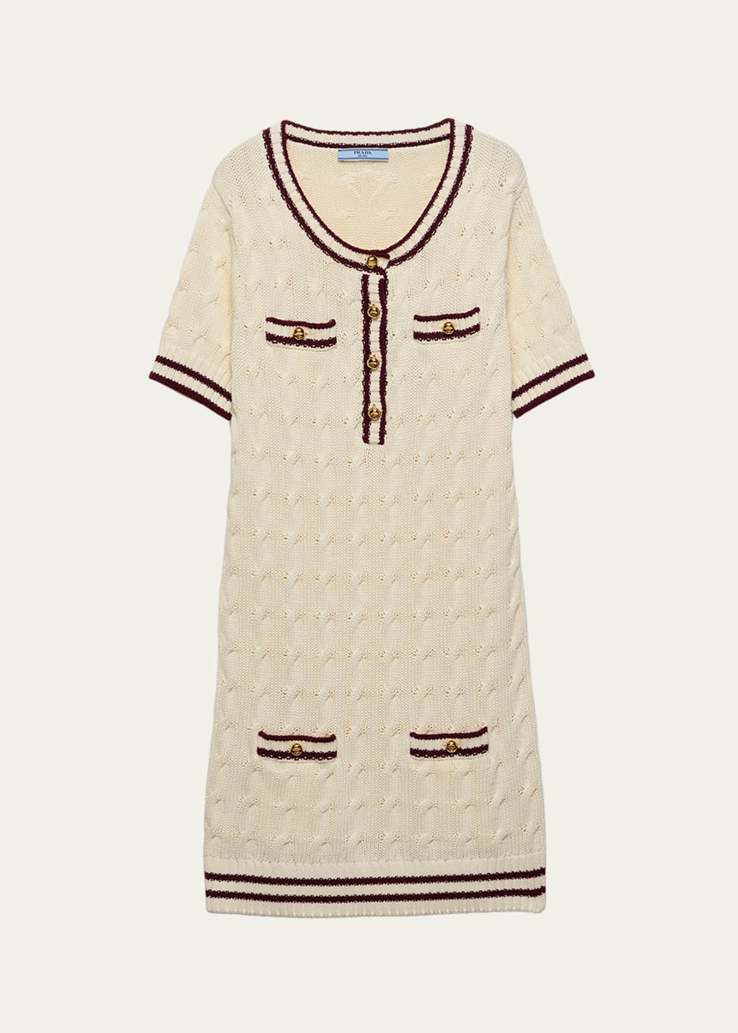 Prada Cable Cotton Midi Dress with Contrast Trim Image 1 of 4