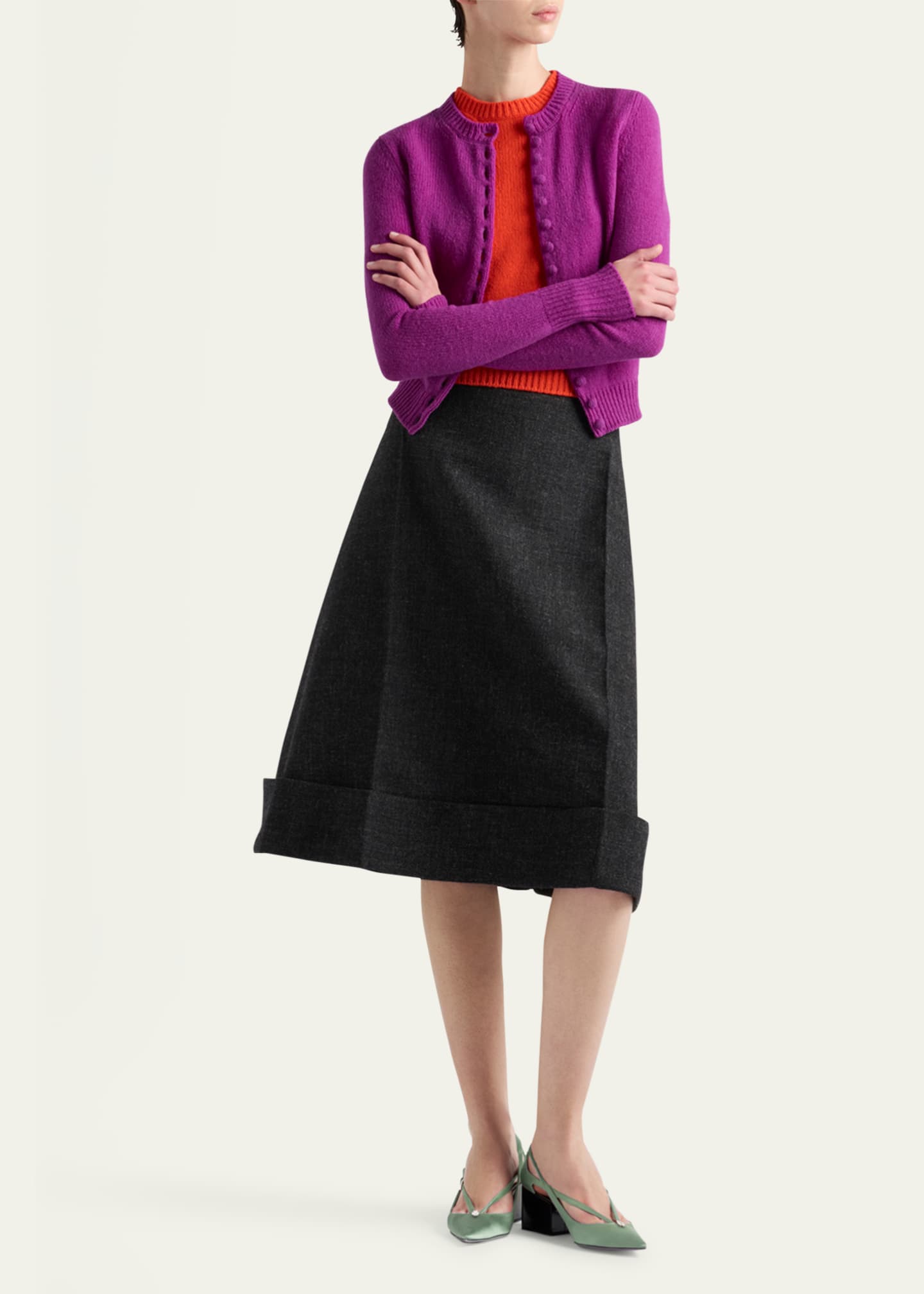 Prada A-Line Midi Wool Skirt Image 2 of 4