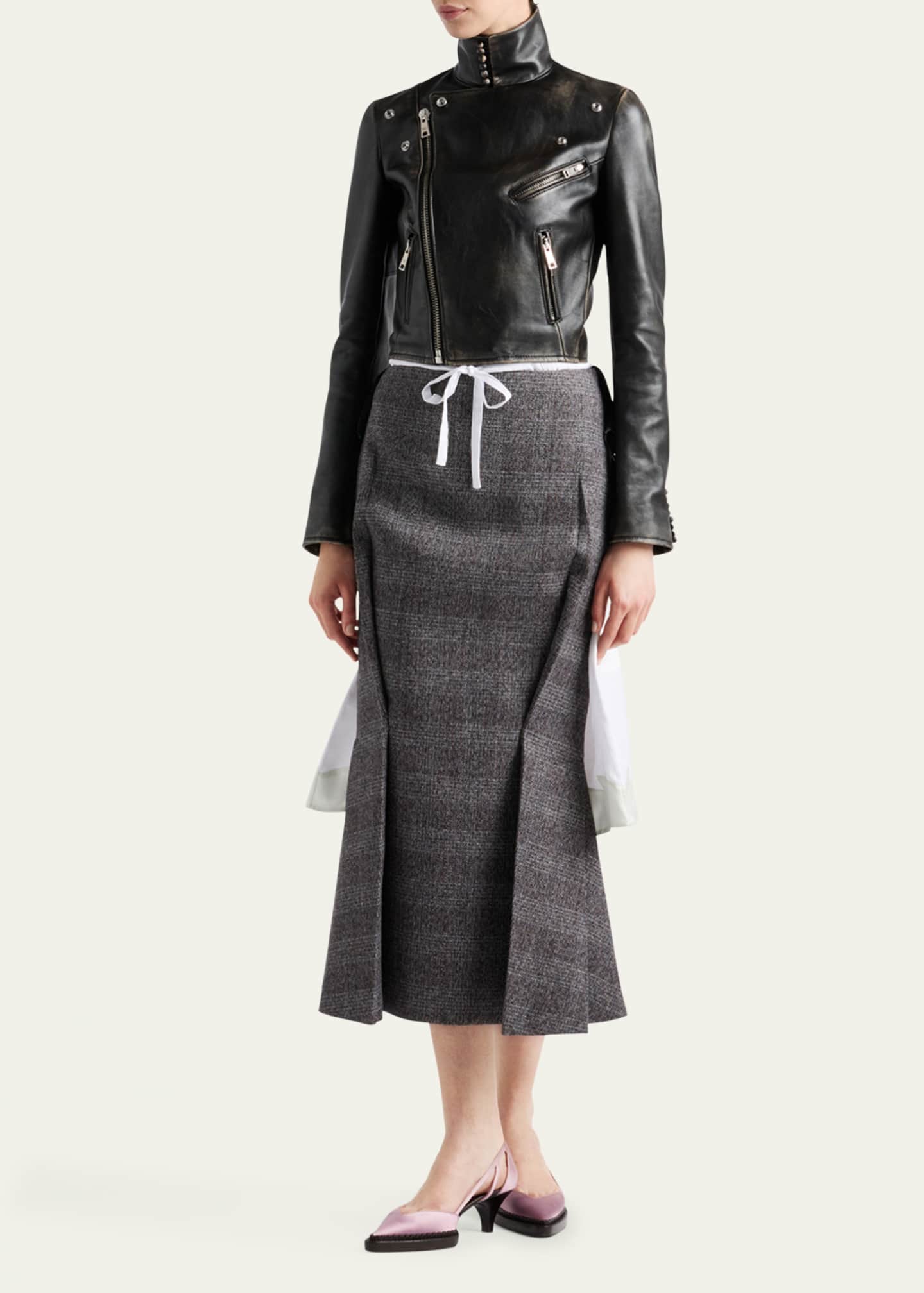 Prada Deconstructed Peplum High-Low Grisaille Wool Midi Skirt