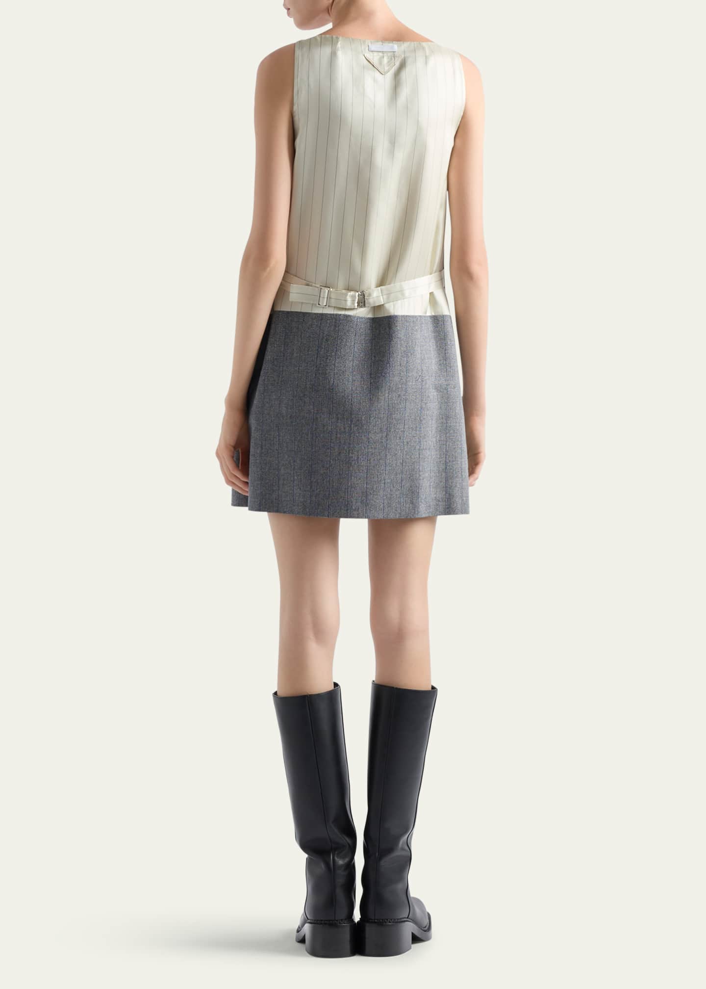 Prada Pinstripe Silk Back Wool Mini Dress Image 3 of 3