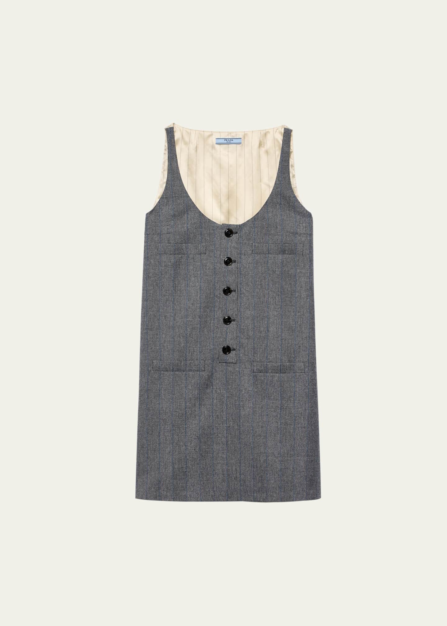 Prada Pinstripe Silk Back Wool Mini Dress Image 1 of 3