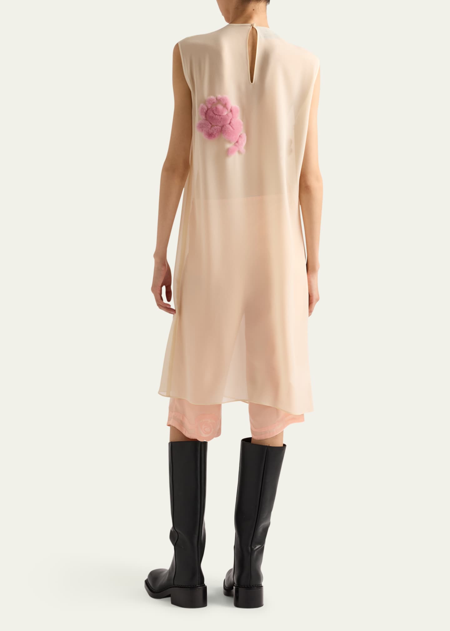 Prada Georgette Shearling Midi Dress Image 3 of 4