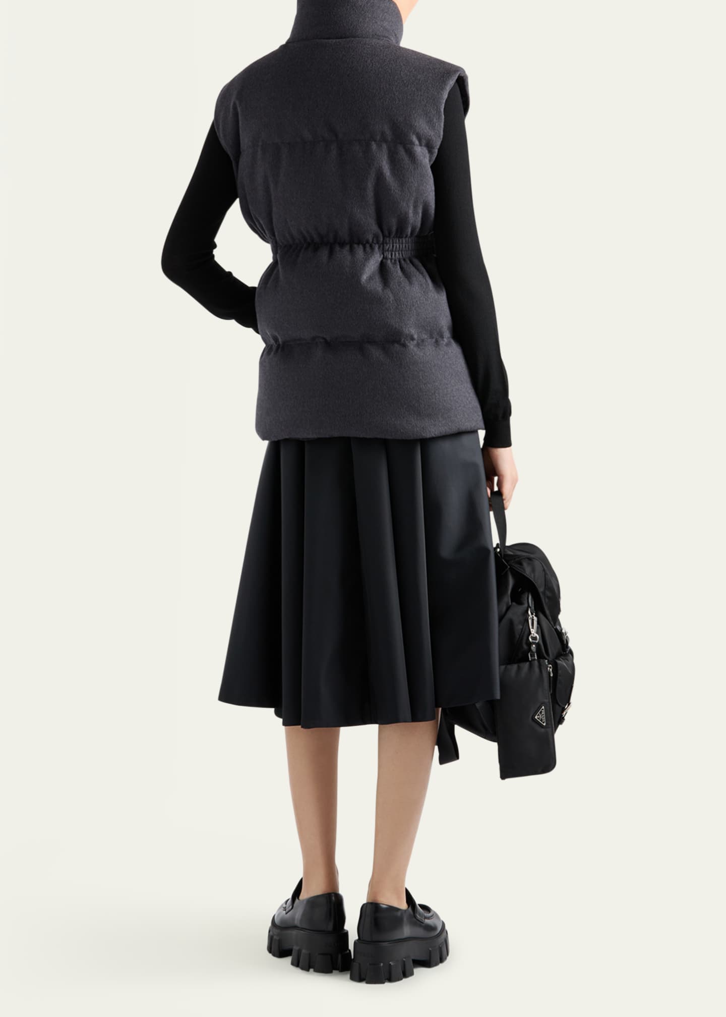 Prada Leather Belted Wool Puffer Vest Image 3 of 4