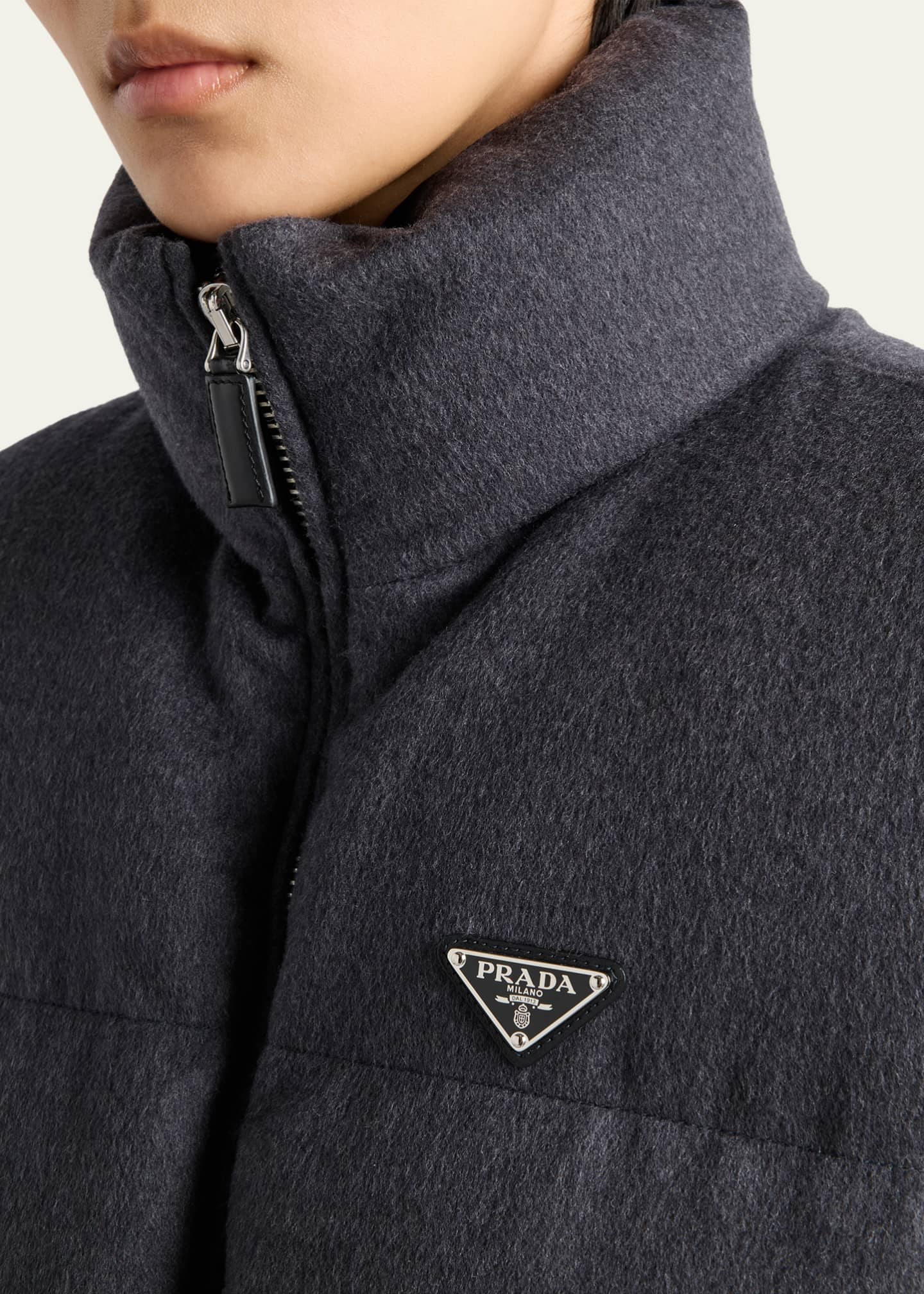 Prada Leather Belted Wool Puffer Vest Image 4 of 4