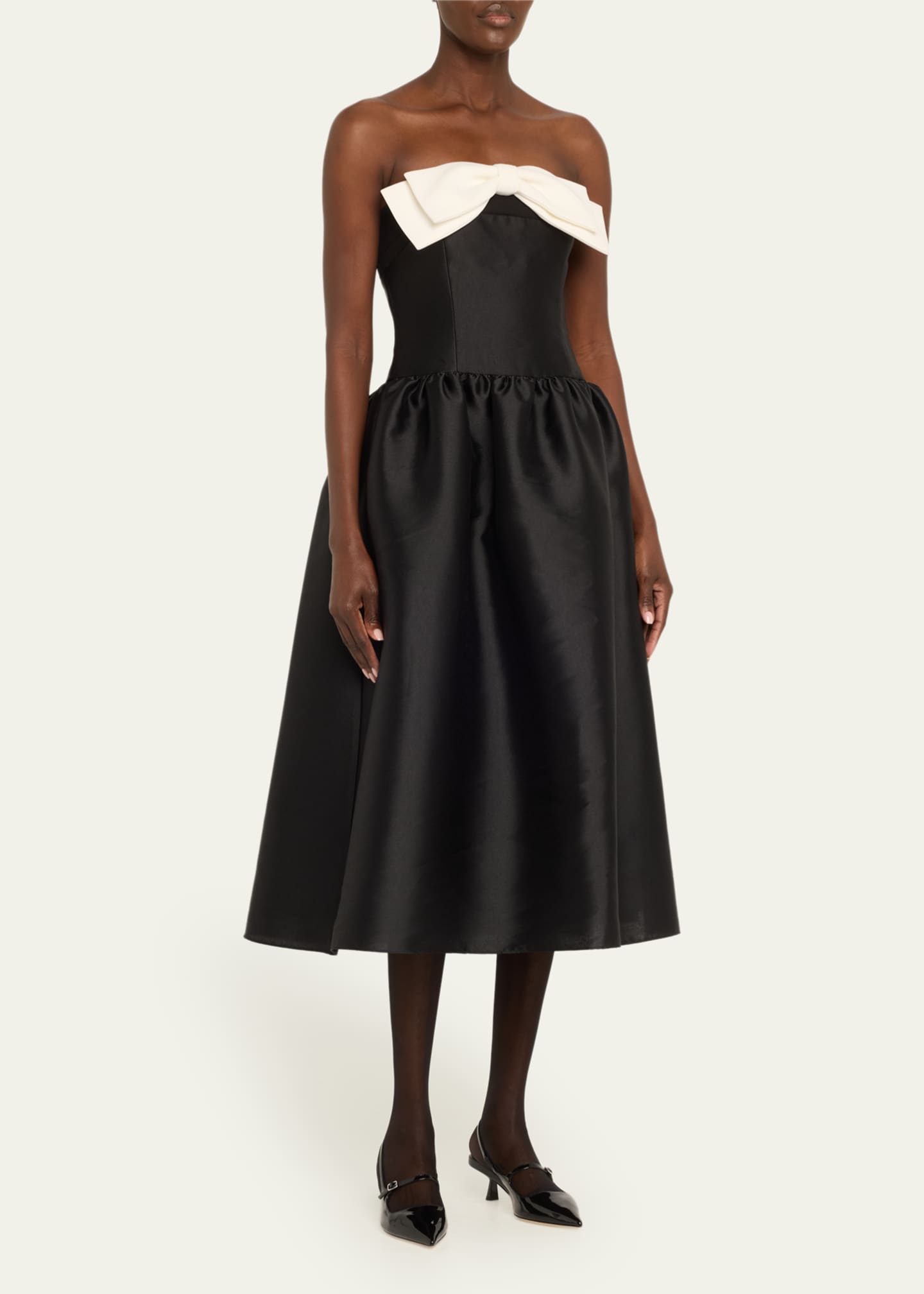 Self-Portrait Taffeta Bow Midi Dress Image 4 of 5