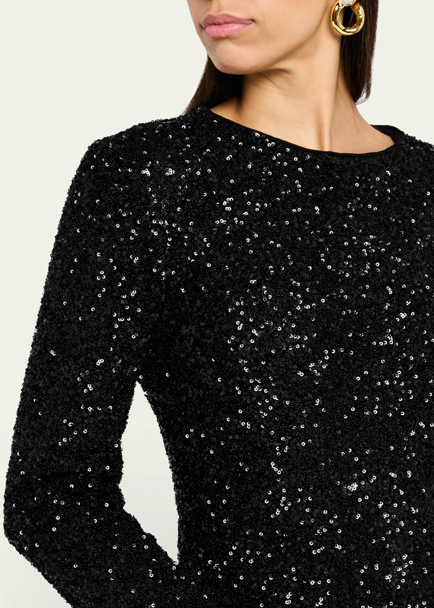 FRAME Long-Sleeve Sequined Mini Dress Image 5 of 5