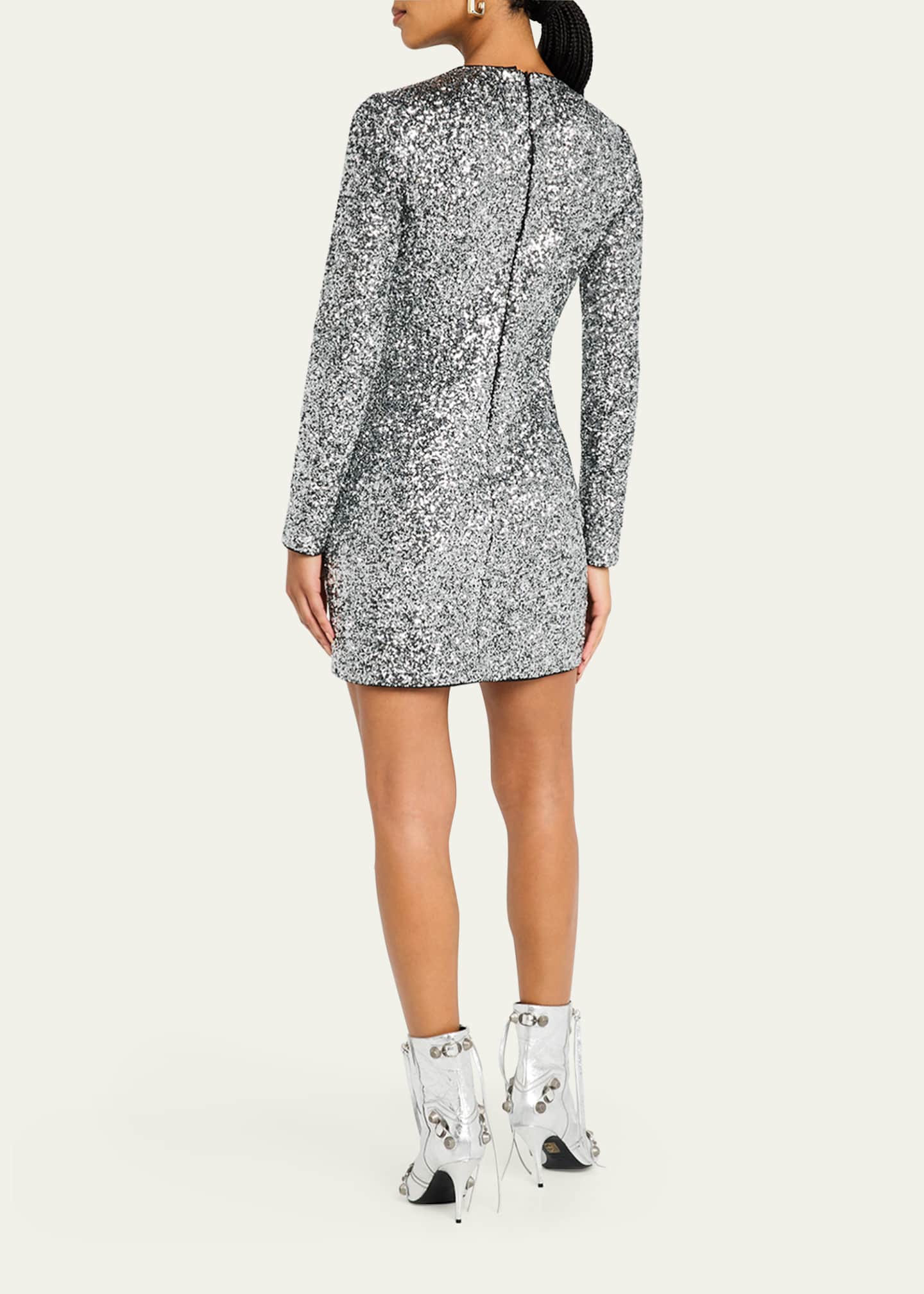 FRAME Long-Sleeve Sequined Mini Dress Image 3 of 5
