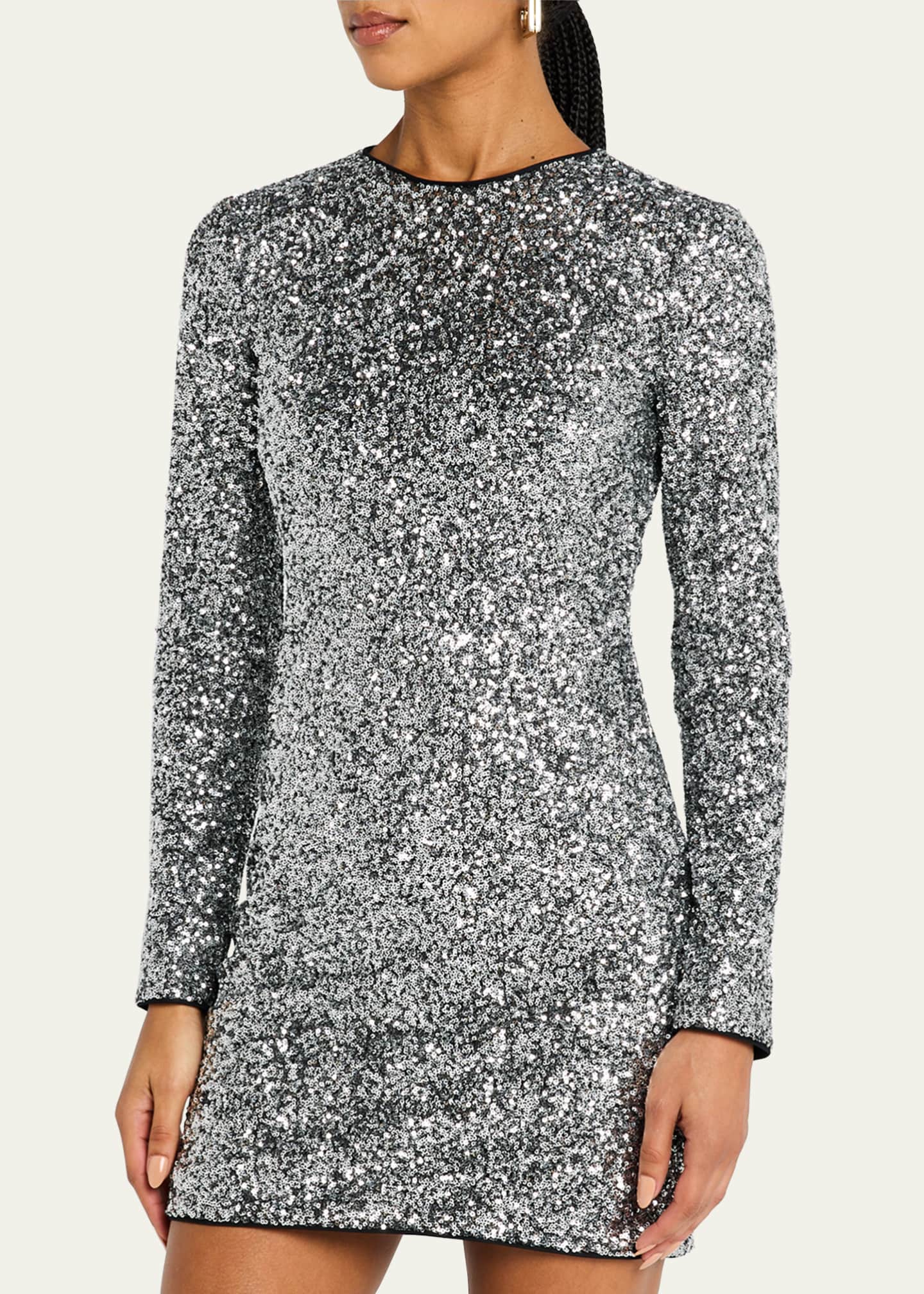 FRAME Long-Sleeve Sequined Mini Dress Image 4 of 5