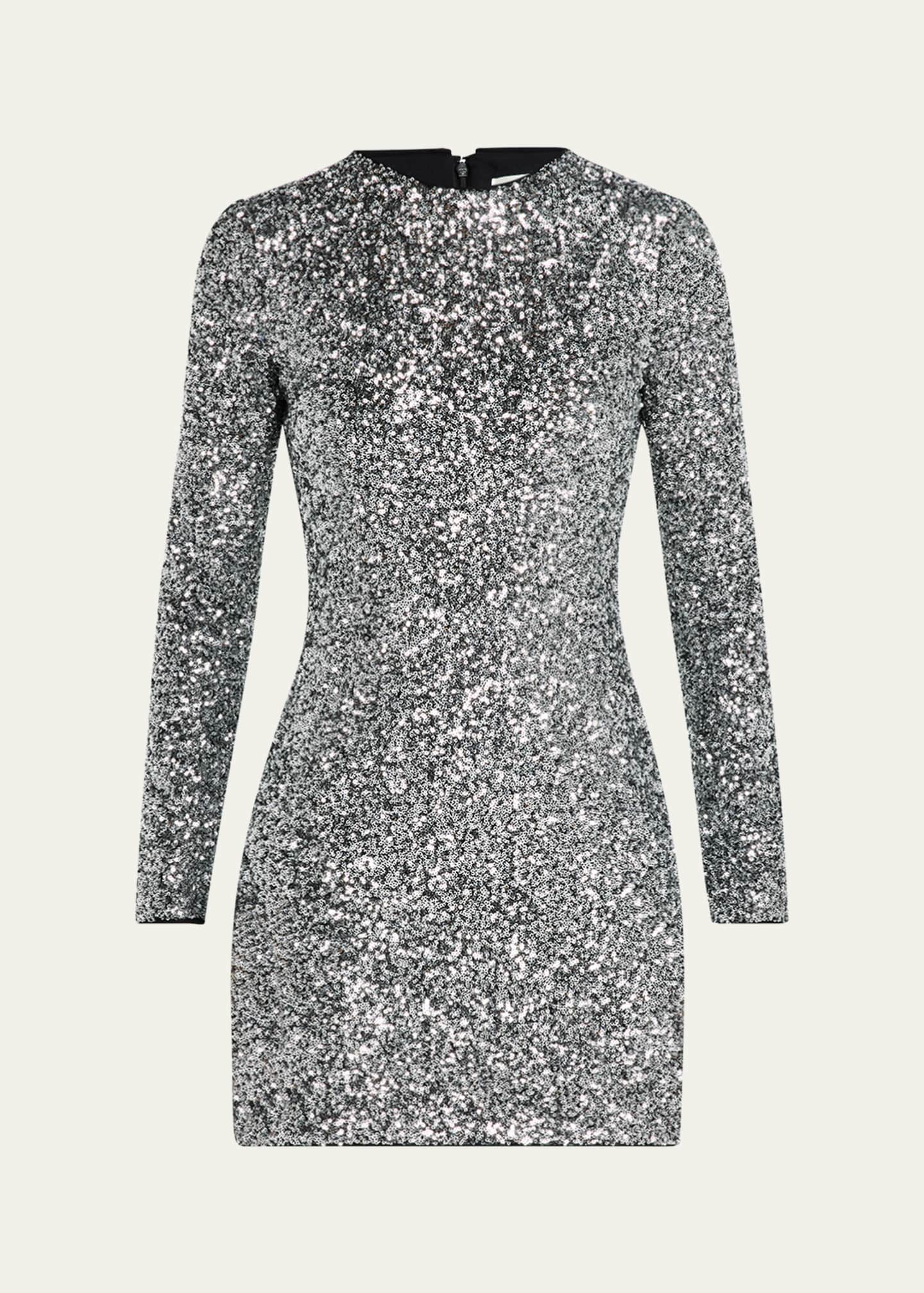 FRAME Long-Sleeve Sequined Mini Dress Image 1 of 5