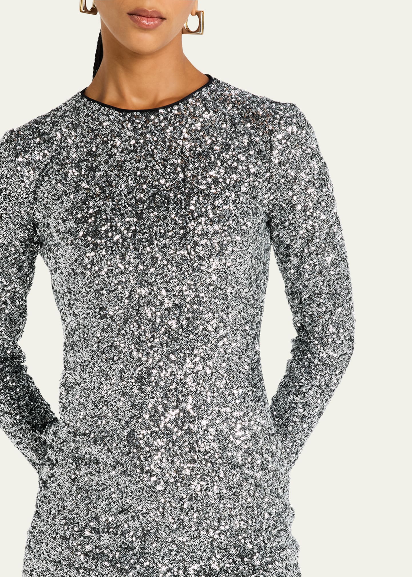 FRAME Long-Sleeve Sequined Mini Dress Image 5 of 5