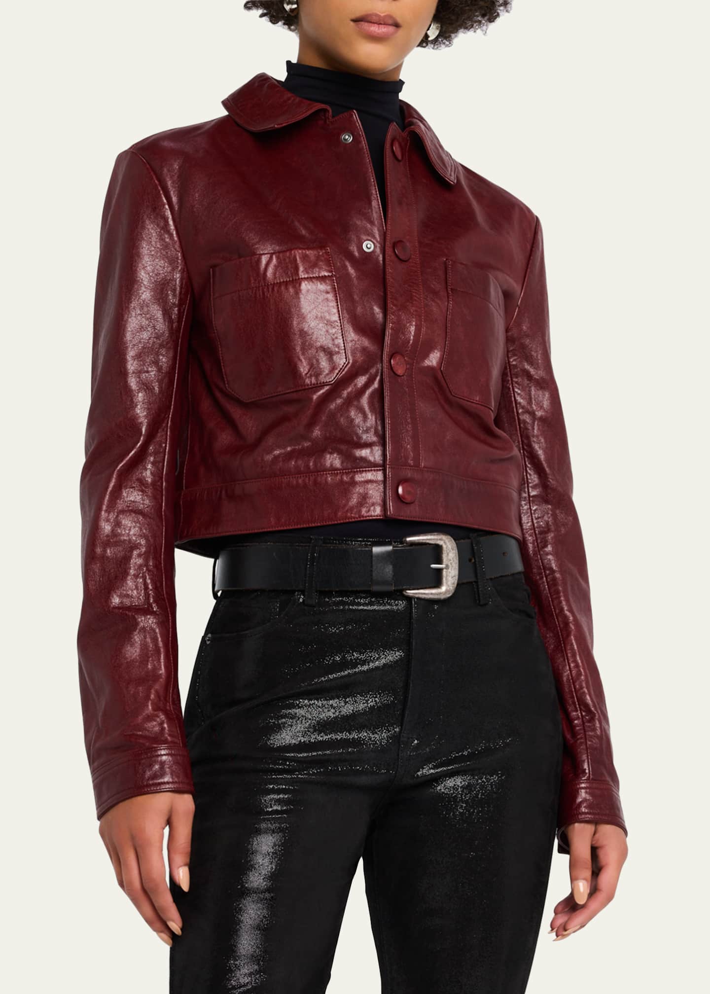 Button front leather jacket shop