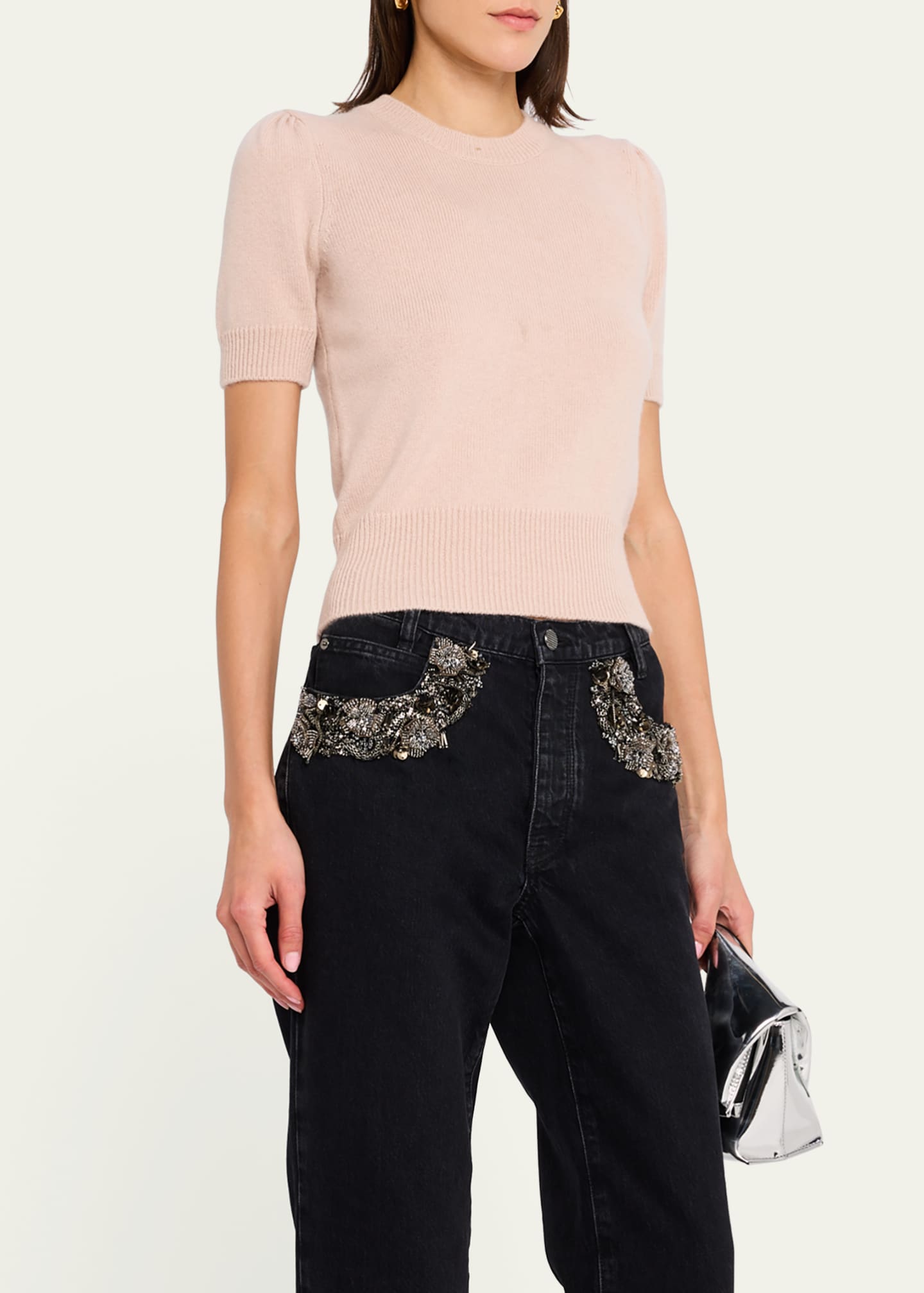 FRAME Short-Sleeve Cashmere Sweater Image 4 of 5