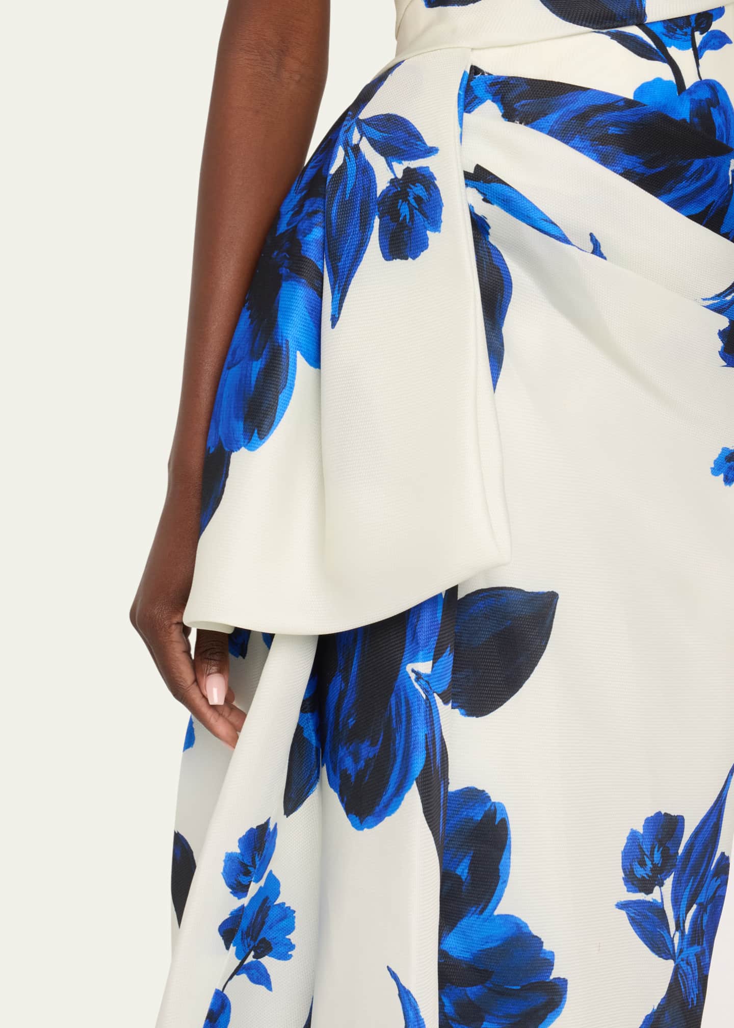 Floral Print Asymmetric Draped Column Gown - Thumbnail 5
