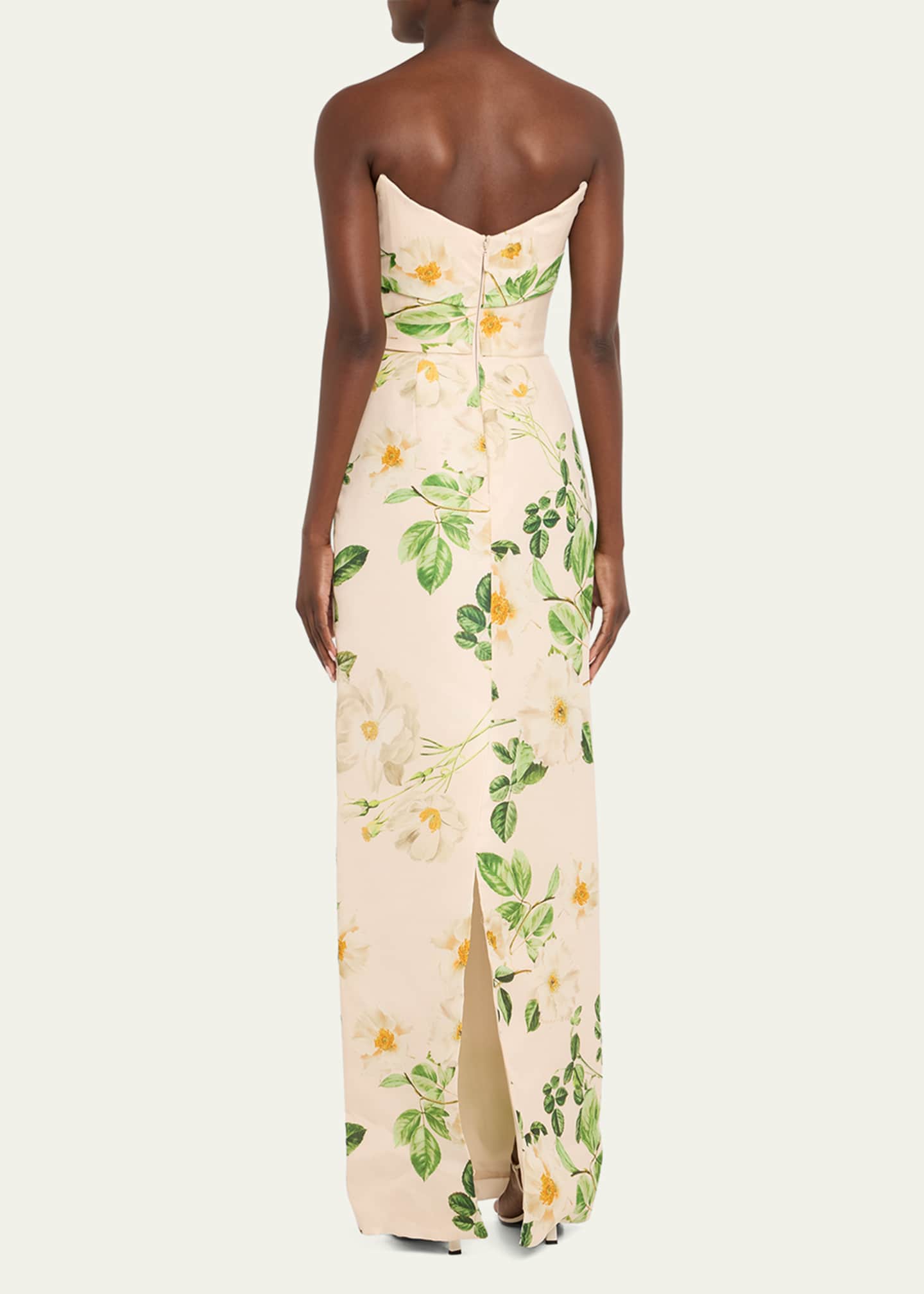Monique Lhuillier Floral-Print Draped Strapless Gown Image 3 of 5