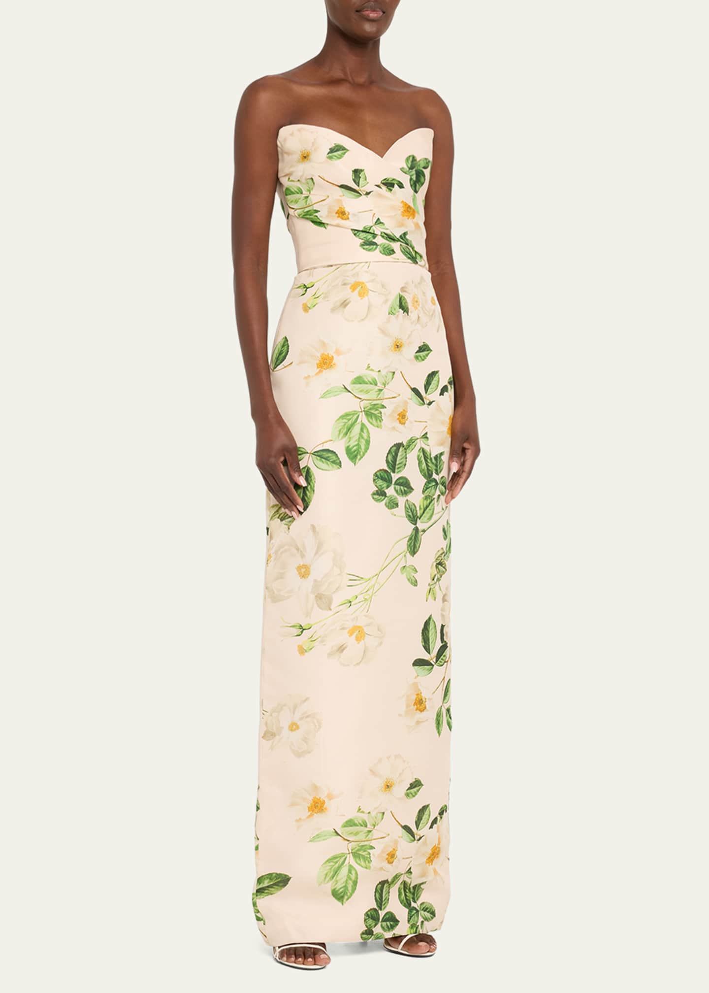 Monique Lhuillier Floral-Print Draped Strapless Gown Image 4 of 5