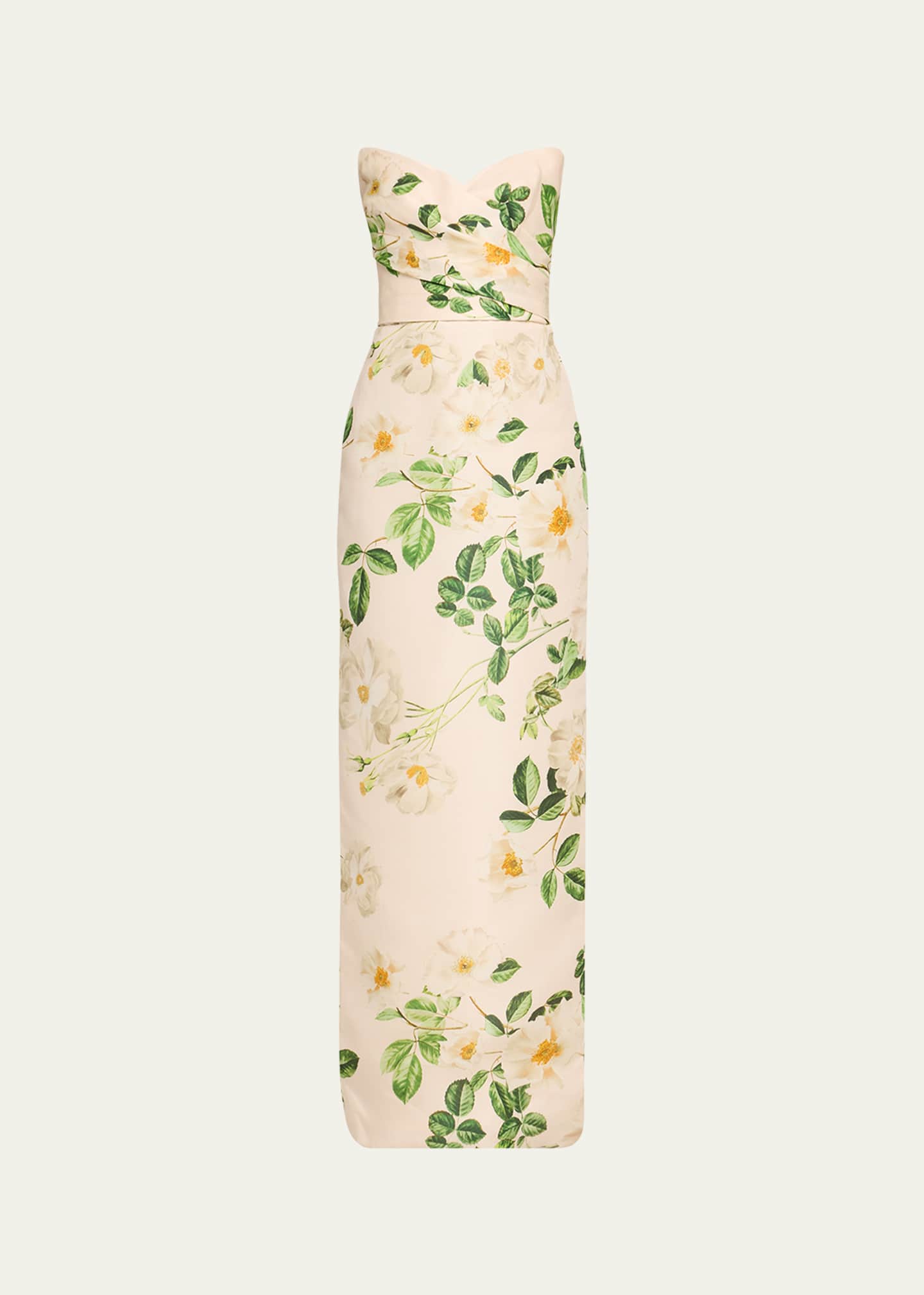 Monique Lhuillier Floral-Print Draped Strapless Gown Image 1 of 5
