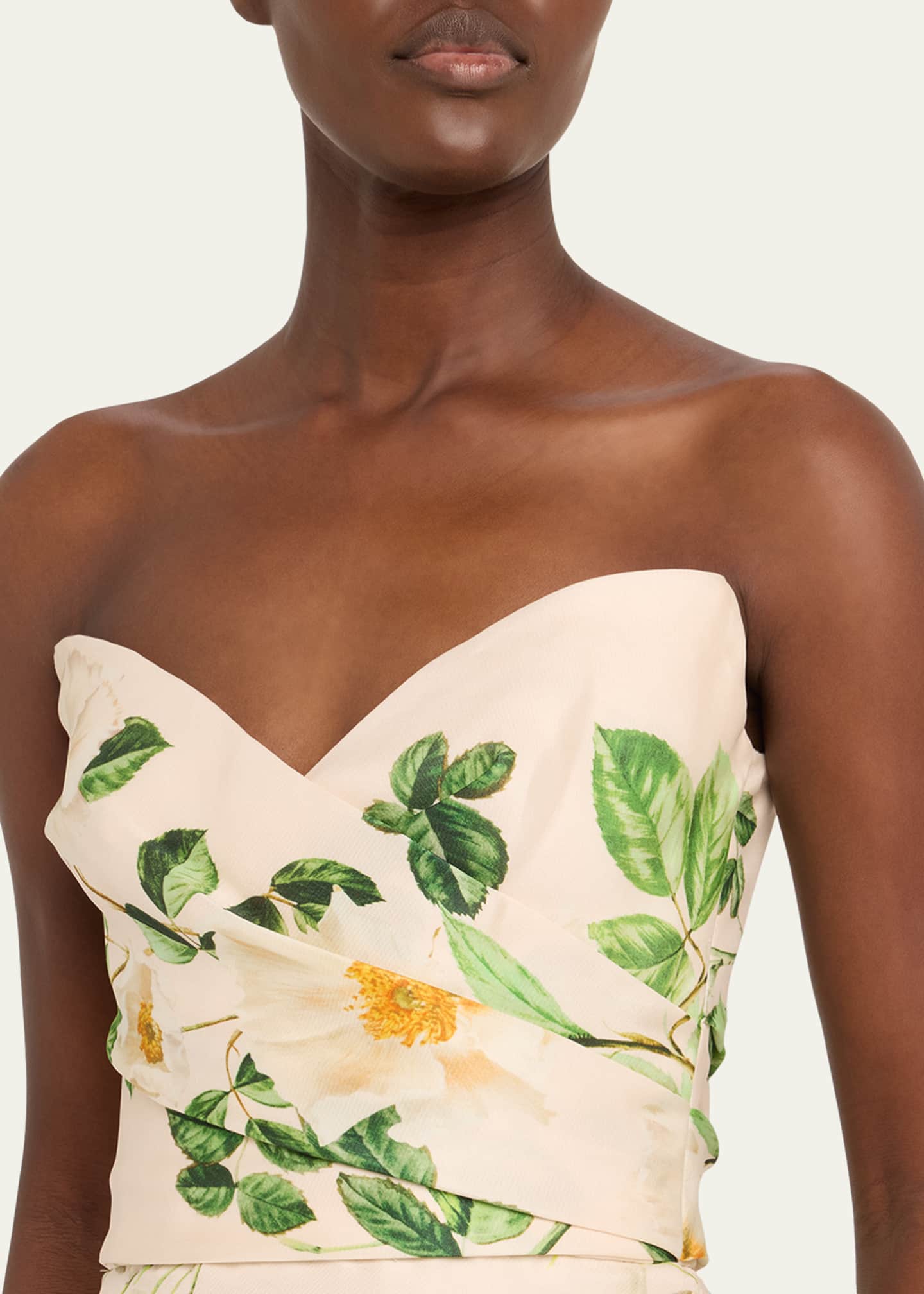 Monique Lhuillier Floral-Print Draped Strapless Gown Image 5 of 5