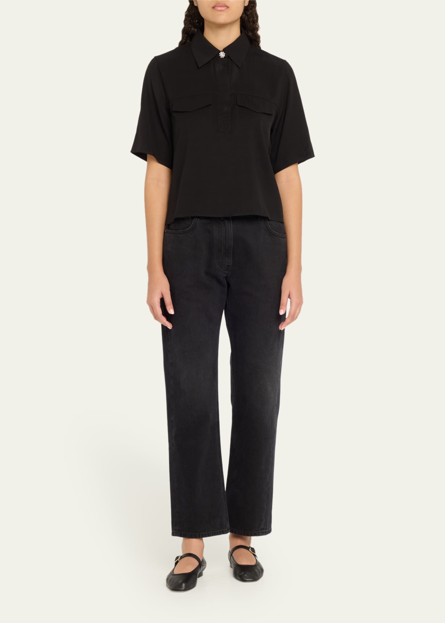 Short-Sleeve Viscose Twill Blouse - Thumbnail 2